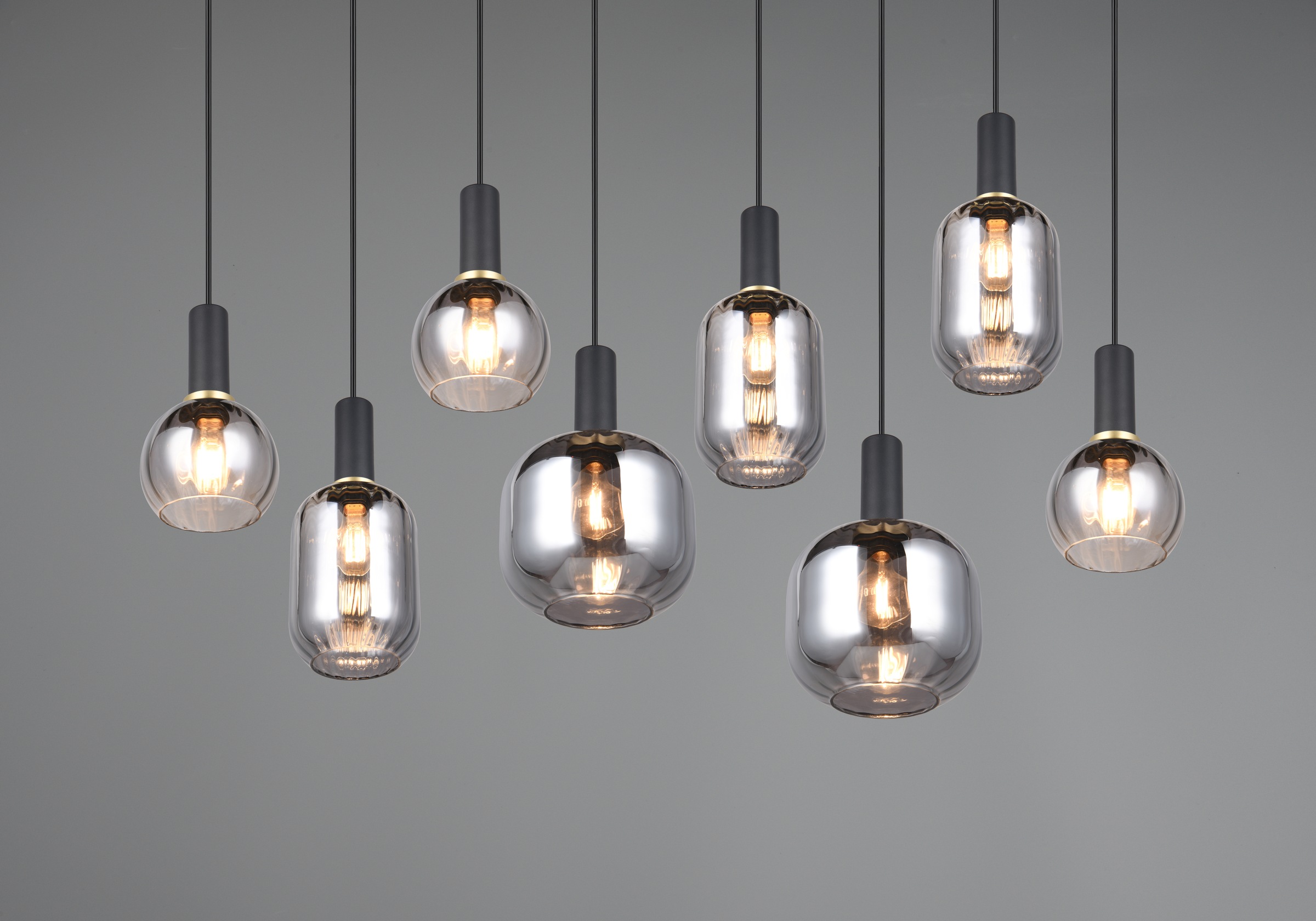 TRIO Leuchten Pendelleuchte »DIVA, E27 Hängelampe 8-flammig mit Glasschirm, exkl 8xE27 max 10W«, 8 flammig, Leuchtmittel E27 | Leuchtmittel wechselbar, höhenverstellbar bis max 150cm Hängeleuchte 120x32 cm Wohnzimmer Küche