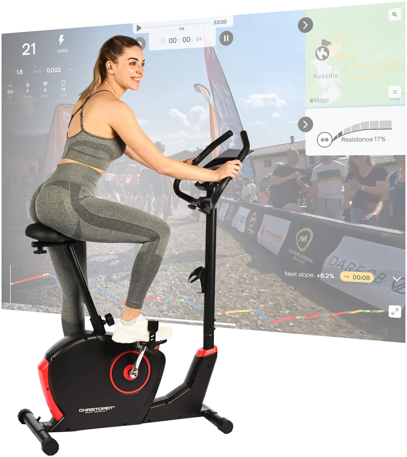 Christopeit Sport® Ergometer »ET 3.0«, (Kinomap kompatibel), Schwungmasse ca. 7 kg, 32 Widerstandsstufen