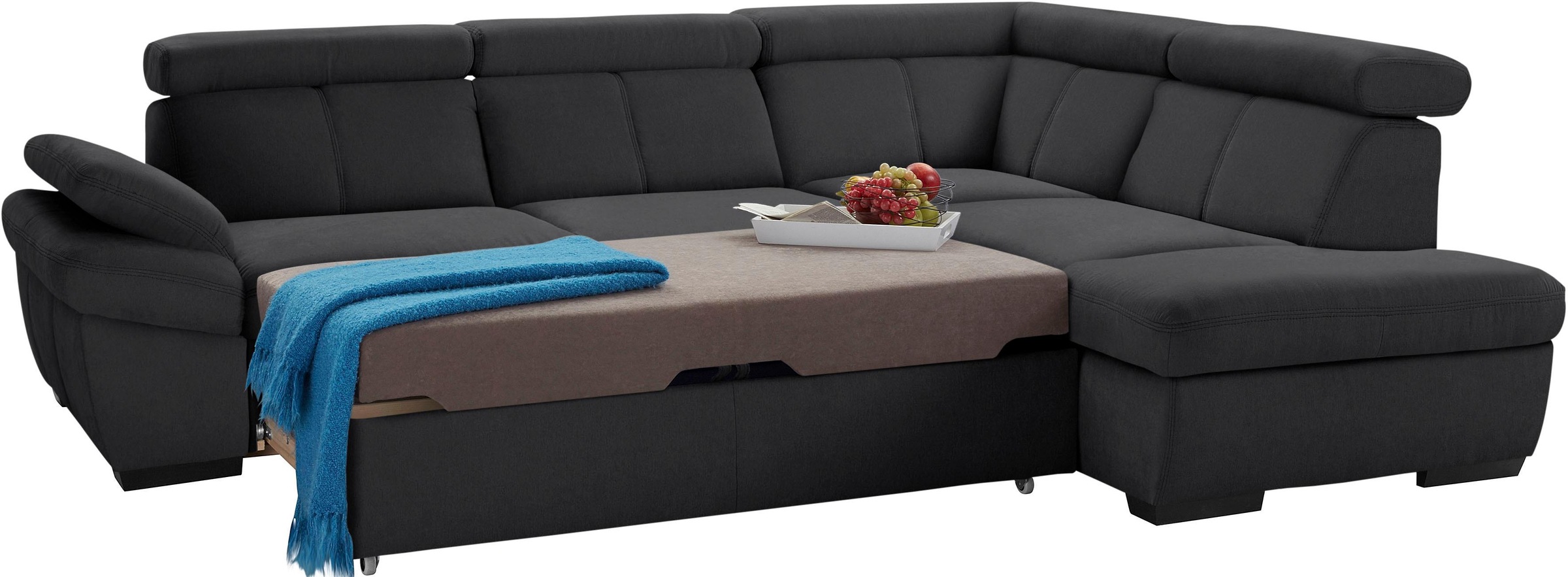 exxpo - sofa fashion Ecksofa »Salerno, klassisch modernes Funktionssofa, hoher Sitzkomfort, L-Form«, inkl. Kopf- und Armteilverstellung, wahlweise mit Bettfunktion