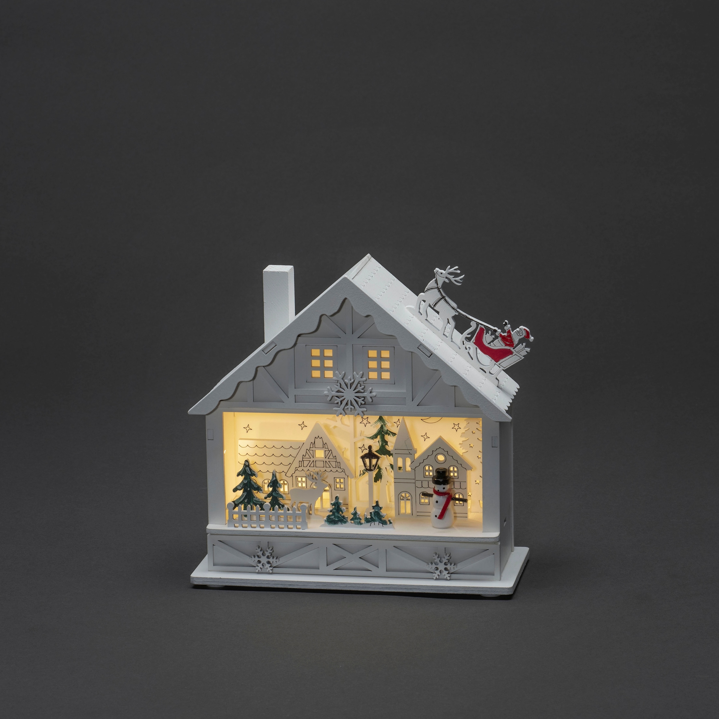 KONSTSMIDE Weihnachtshaus »LED Haus, weiß, warmweiße bestellen 6h Dioden, batteriebetrieben«, Holzsilhouette 4 Timer