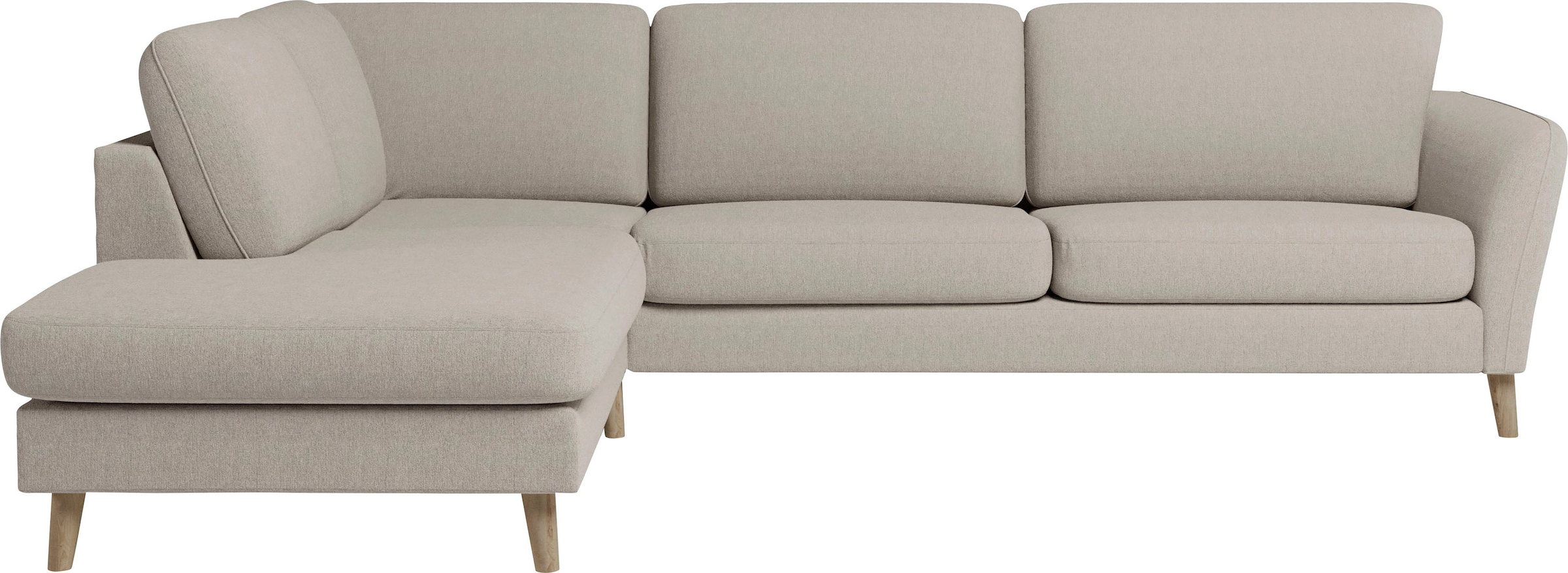 Home affaire Ecksofa »MARSEILLE 278/202 cm, L-Form, Ottom. rechts/links, verschiedene Bezüge«, Massivholzbeine Eiche, Landhausstil, Wellenunterfederung