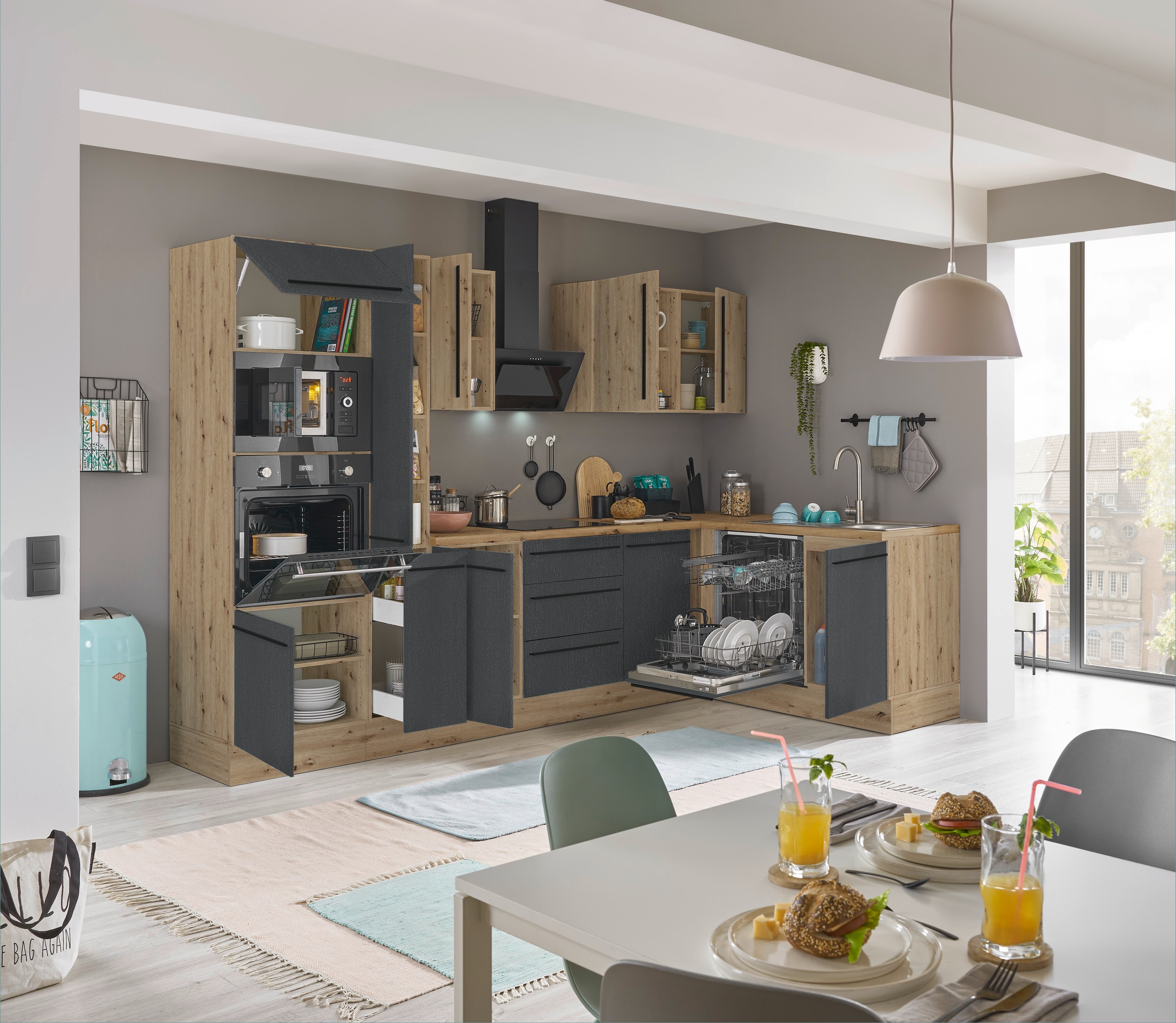 KOCHSTATION Winkelküche »Florida, Stellbreite 310x175 cm«, wahlweise mit E-Geräten, mit Softclose für Türen und Schubkästen