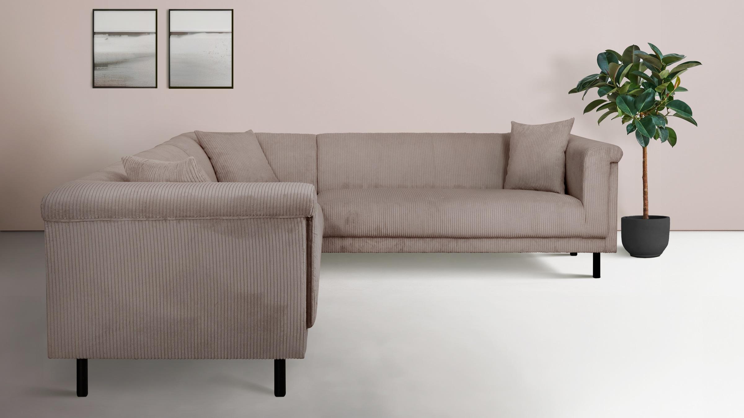 INOSIGN Ecksofa »AGNIA L-Form  B/T/H: 244/244/71 cm«, incl. Zierkissen, gleichschenklig, auch in Cord