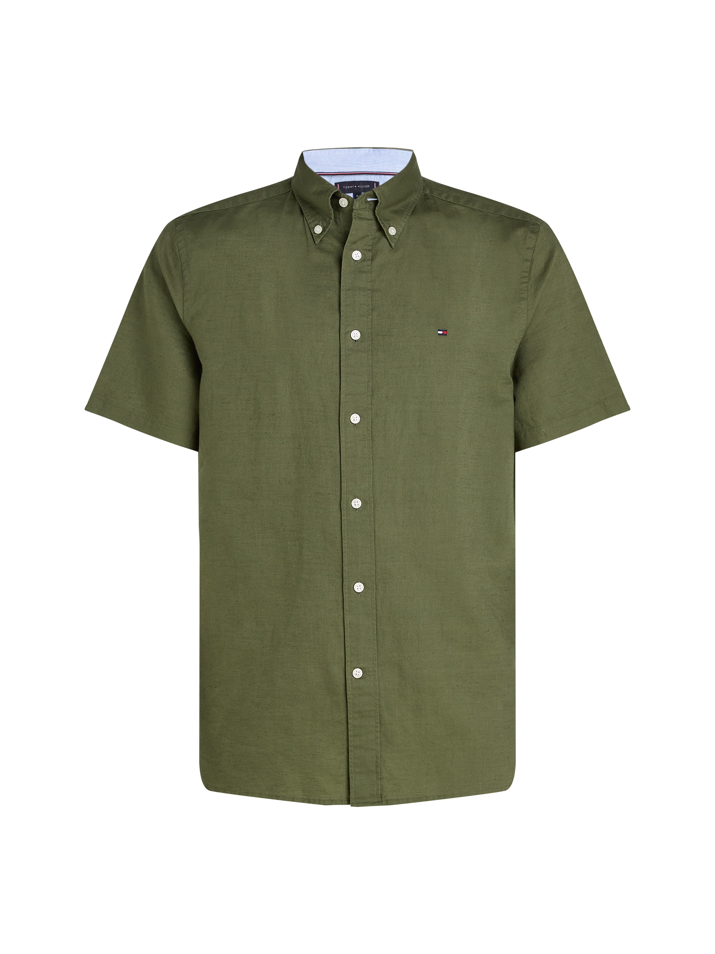 Tommy Hilfiger Kurzarmhemd »LINEN BLEND SOLID SS RF SHIRT«, mit Button-down-Kragen