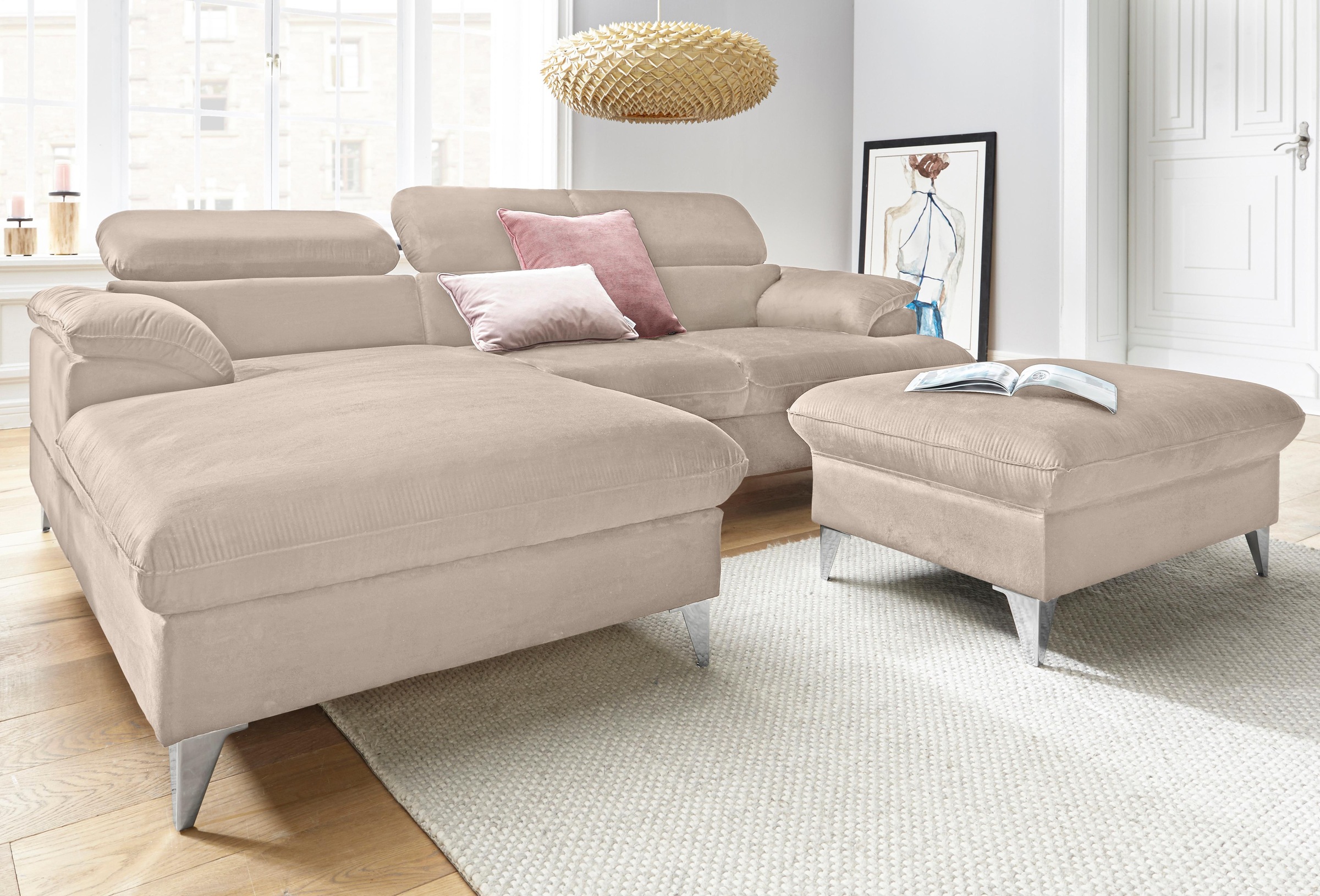 COTTA Ecksofa »Caluso L-Form«, mit Kopfteilverstellung, wahlweise mit Bettfunktion & Bettkasten