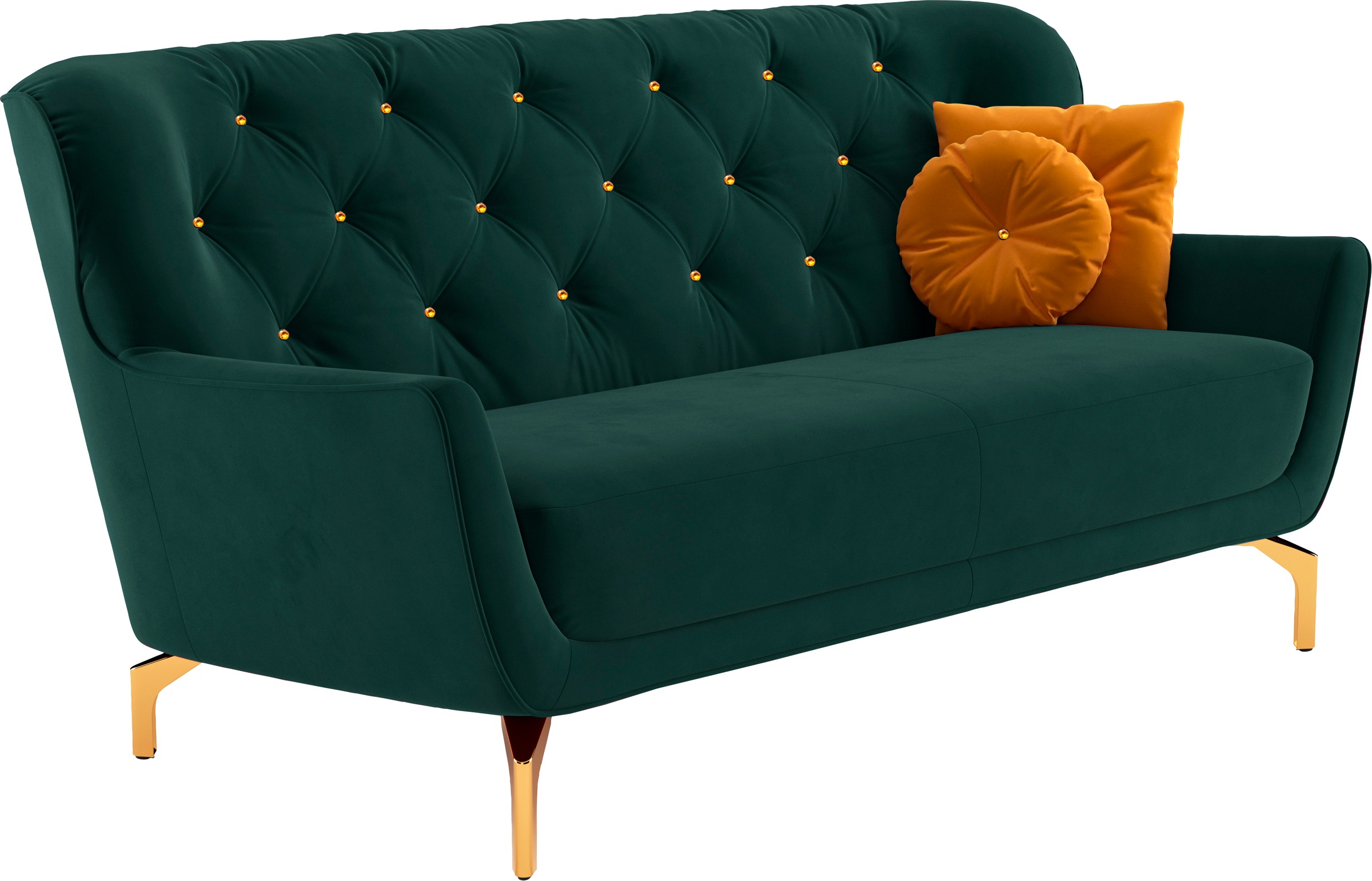 sit&more Polstergarnitur »Orient 3«, (2 tlg.), inkl. 4 Zierkissen mit Strass-Stein, goldfarbene Metallfüße