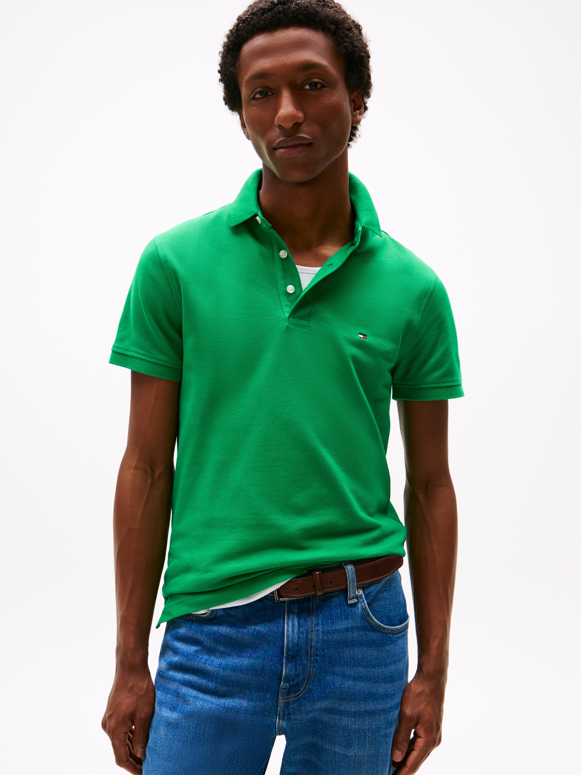 Tommy Hilfiger Poloshirt »1985 SLIM POLO mit Piqué-Struktur und Stickerei«, meliert, casual, slim fit, Baumwollmix, Polokragen