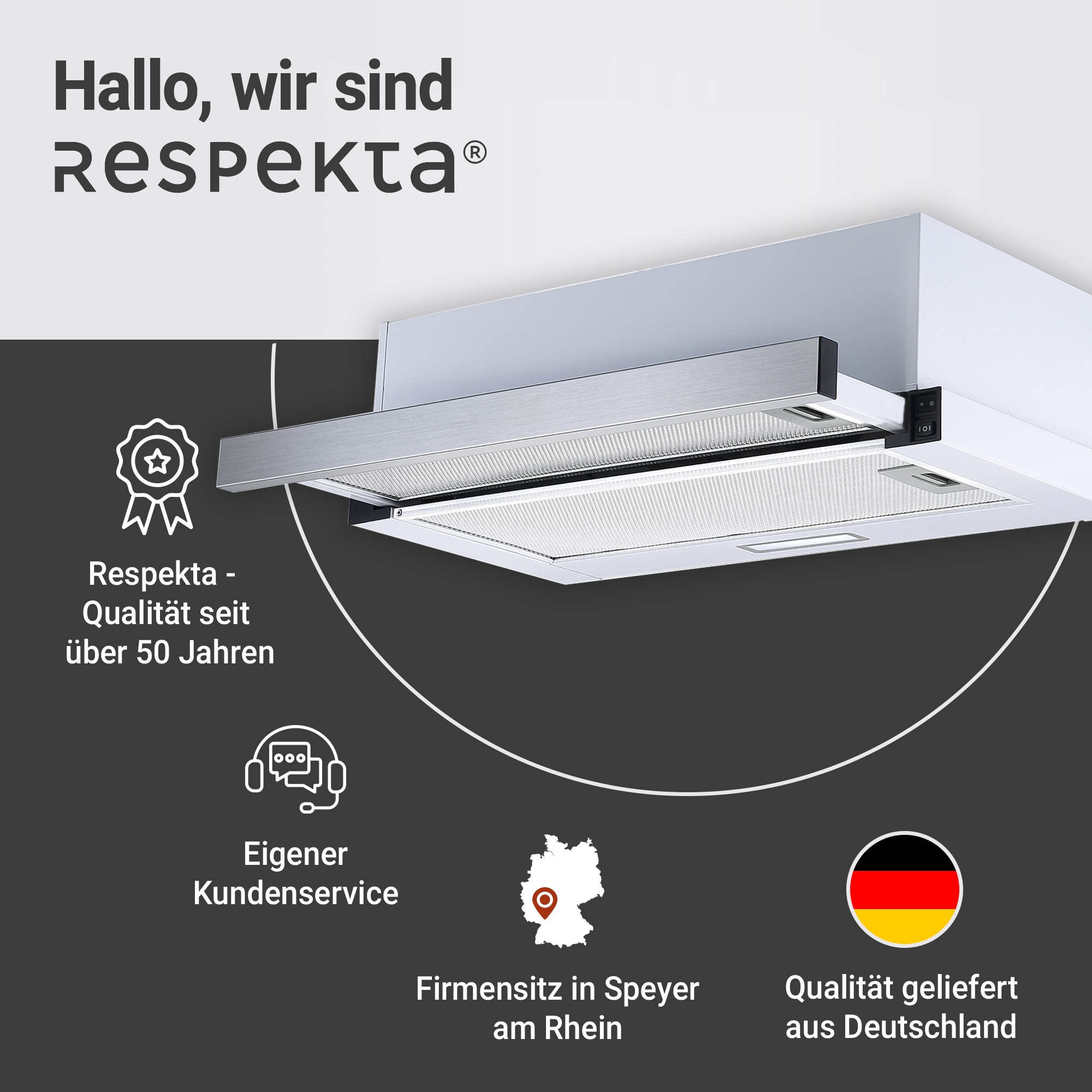 RESPEKTA Flachschirmhaube »CH 4138 IX C«, 60 cm, Flachschirmhaube, 2 Leistungsstufen, Ab- und Umluftfähig