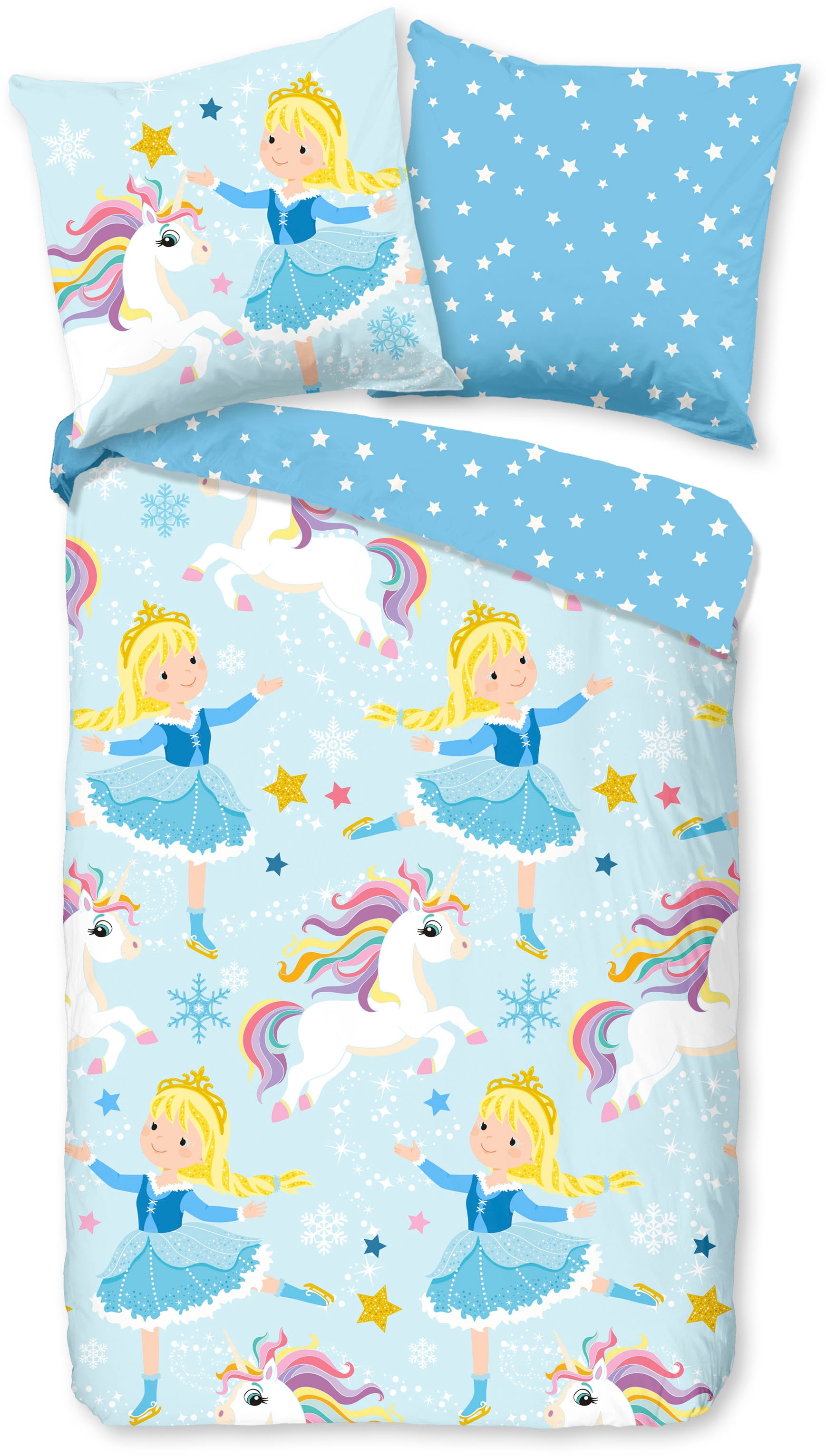good morning Kinderbettwäsche »Iceprincess«, Biber, 135x200, Warm, Weich, Wende, Reißverschluss, Mädchen, Einhorn