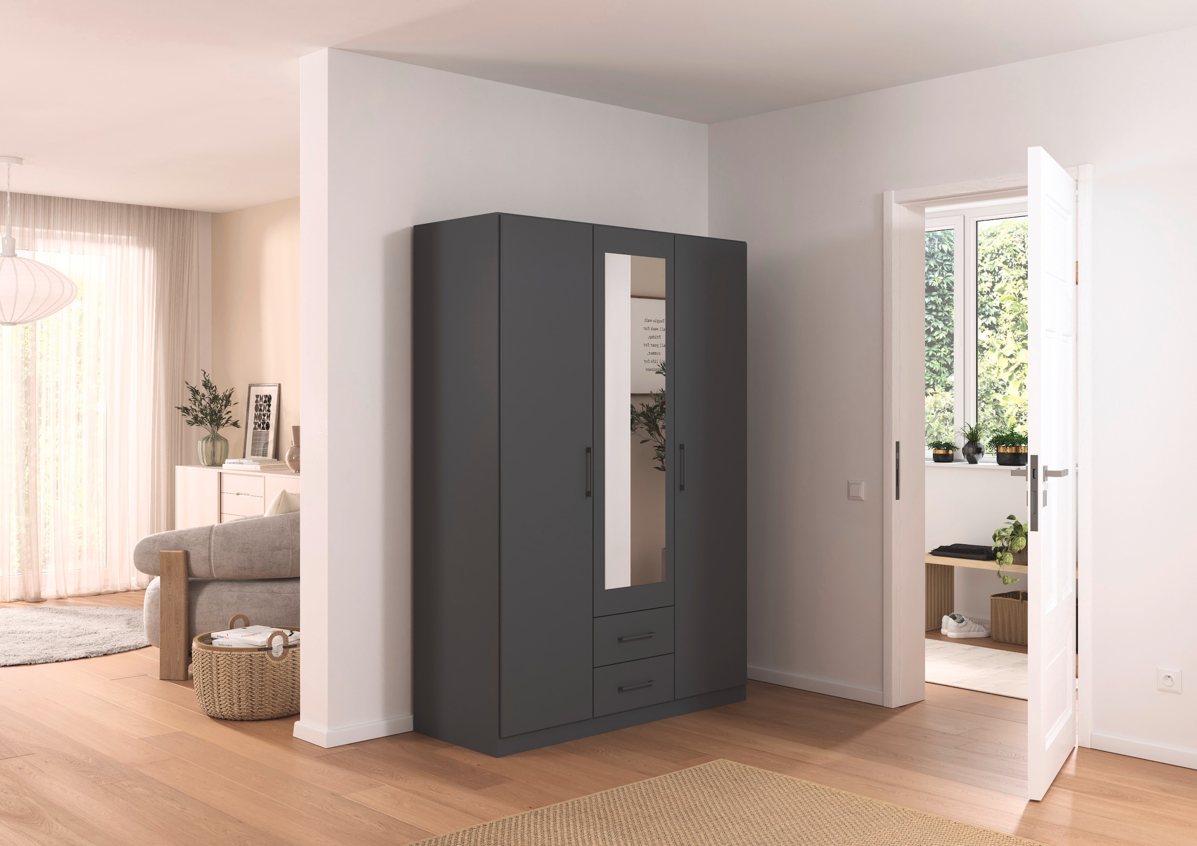 rauch Drehtürenschrank »Kleiderschrank Schrank Garderobe KREFELD optional mit Spiegel«, mit 3 Griff-Varianten, inkl. praktischen Schubladen MADE IN GERMANY