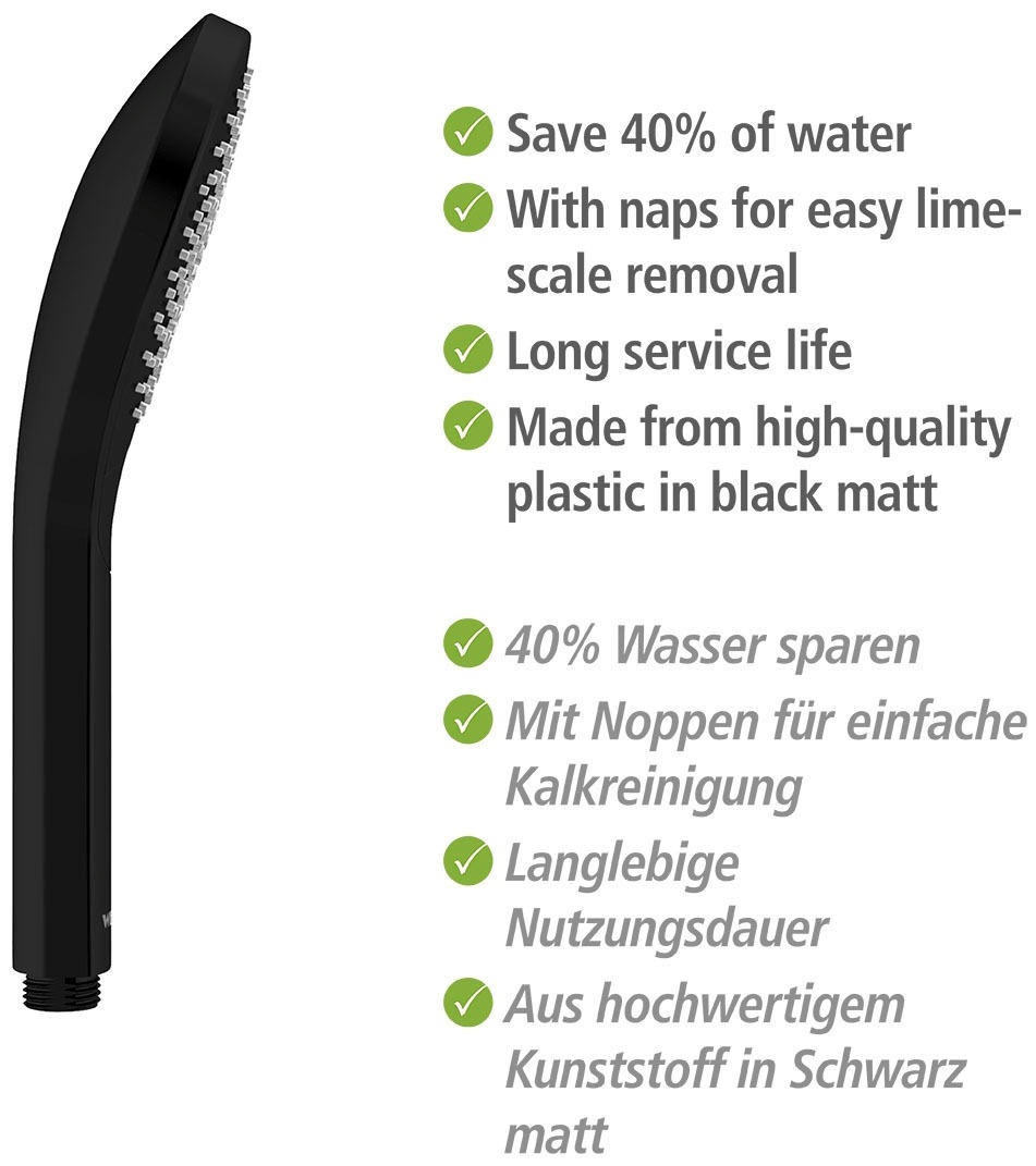 WENKO Handbrause »Watersaving«, (1 tlg.), Schwarz matt, Ø 12 cm