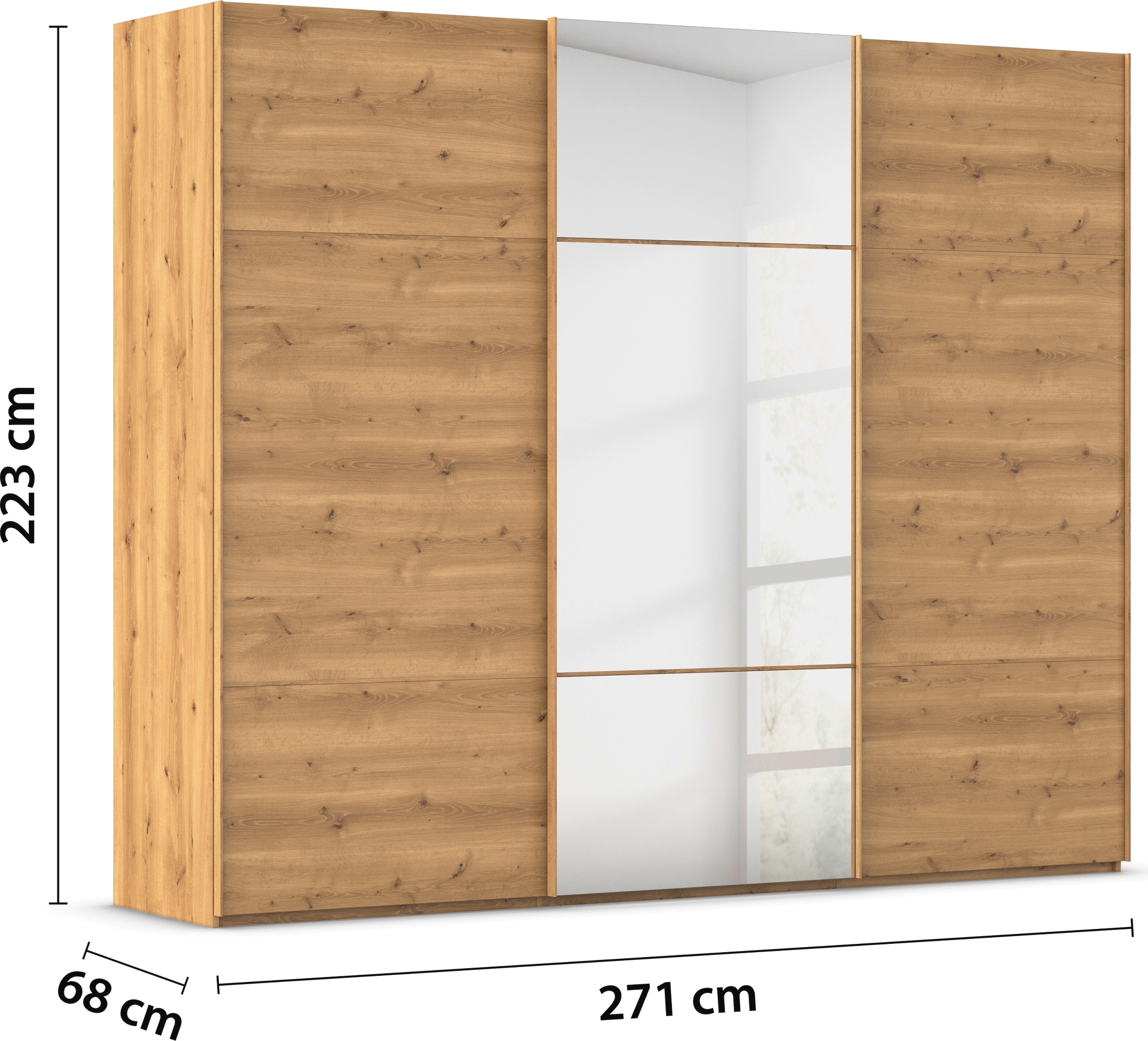 rauch Schwebetürenschrank »Kleiderschrank Schrank Garderobe Schlafzimmerschrank SCALE-TRIO«, edle dreigeteilte Front mit 2 Zierleisten und Spiegel MADE IN GERMANY