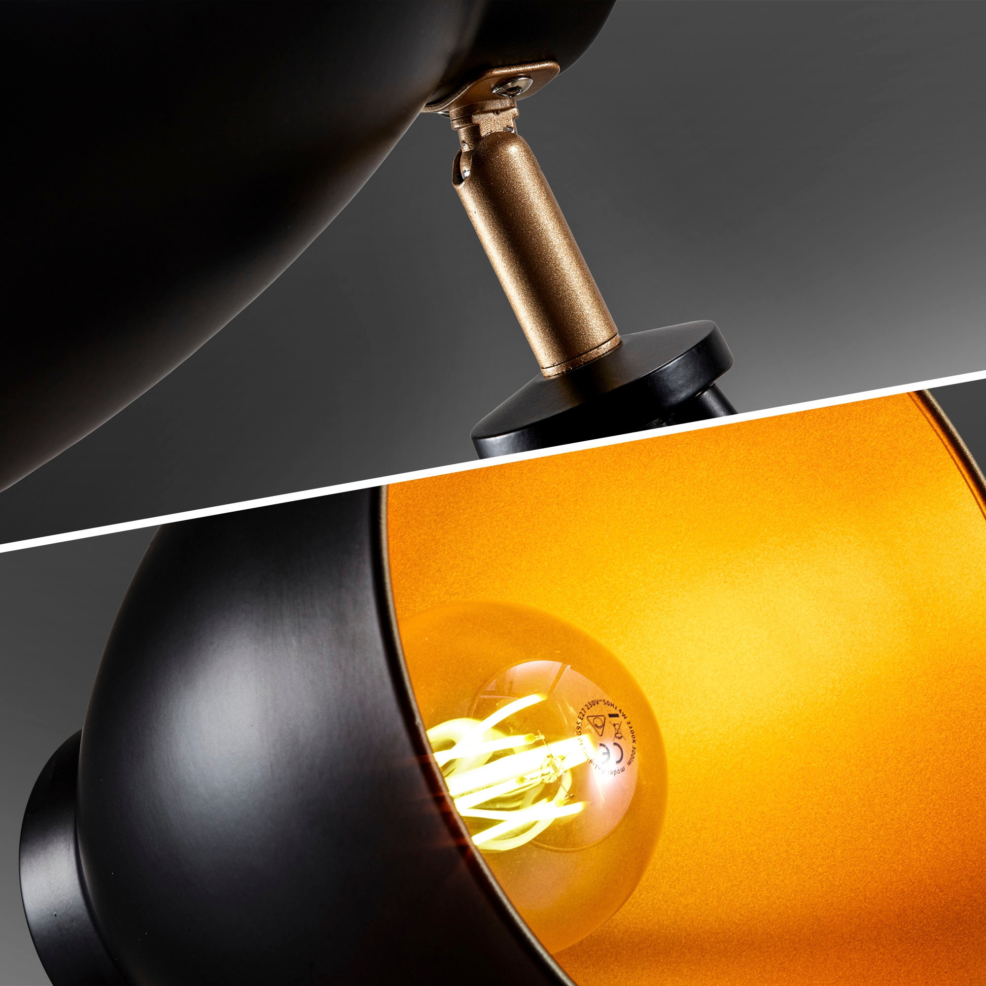 B.K.Licht Stehlampe »BK_ST1233 Stehleuchte, Vintage, Schwarz-gold, Metall,  Schwenkbar«, 1 flammig-flammig, E27-Fassung, ohne Leuchtmittel (max. 40W),  mit Kabelschalter, Ø59cm online kaufen