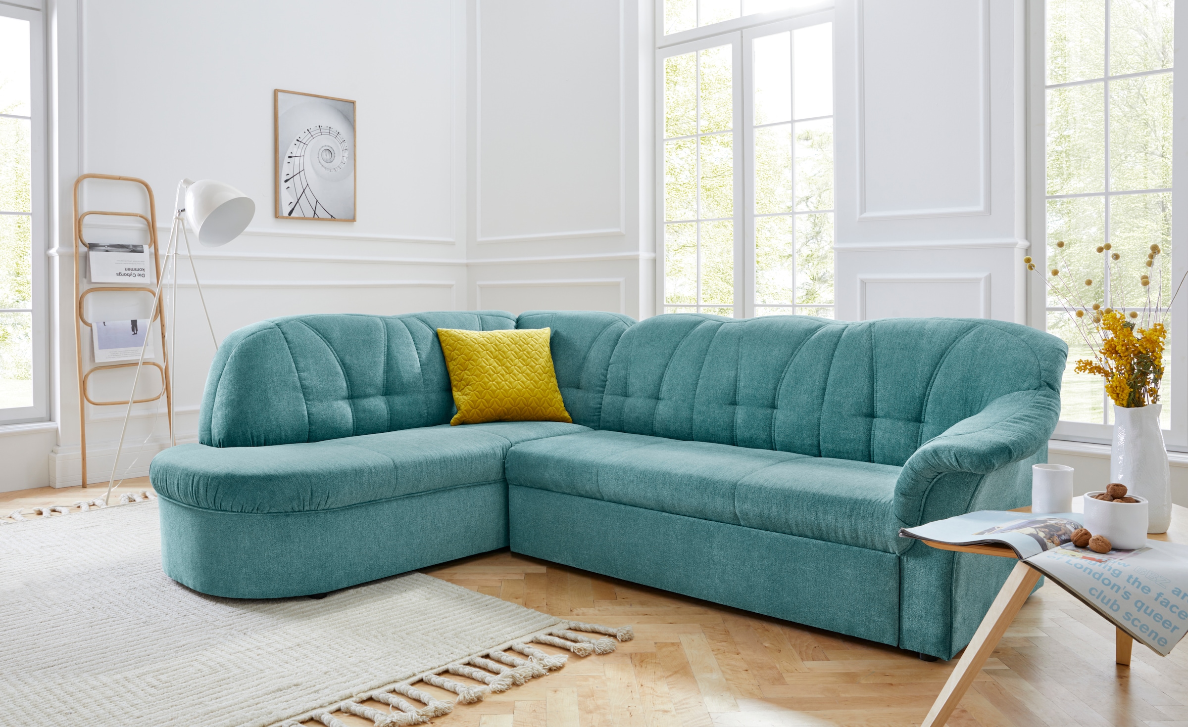 DOMO collection Ecksofa »Pegnitz, zeitlose und elegante Rückensteppung, Bre günstig online kaufen