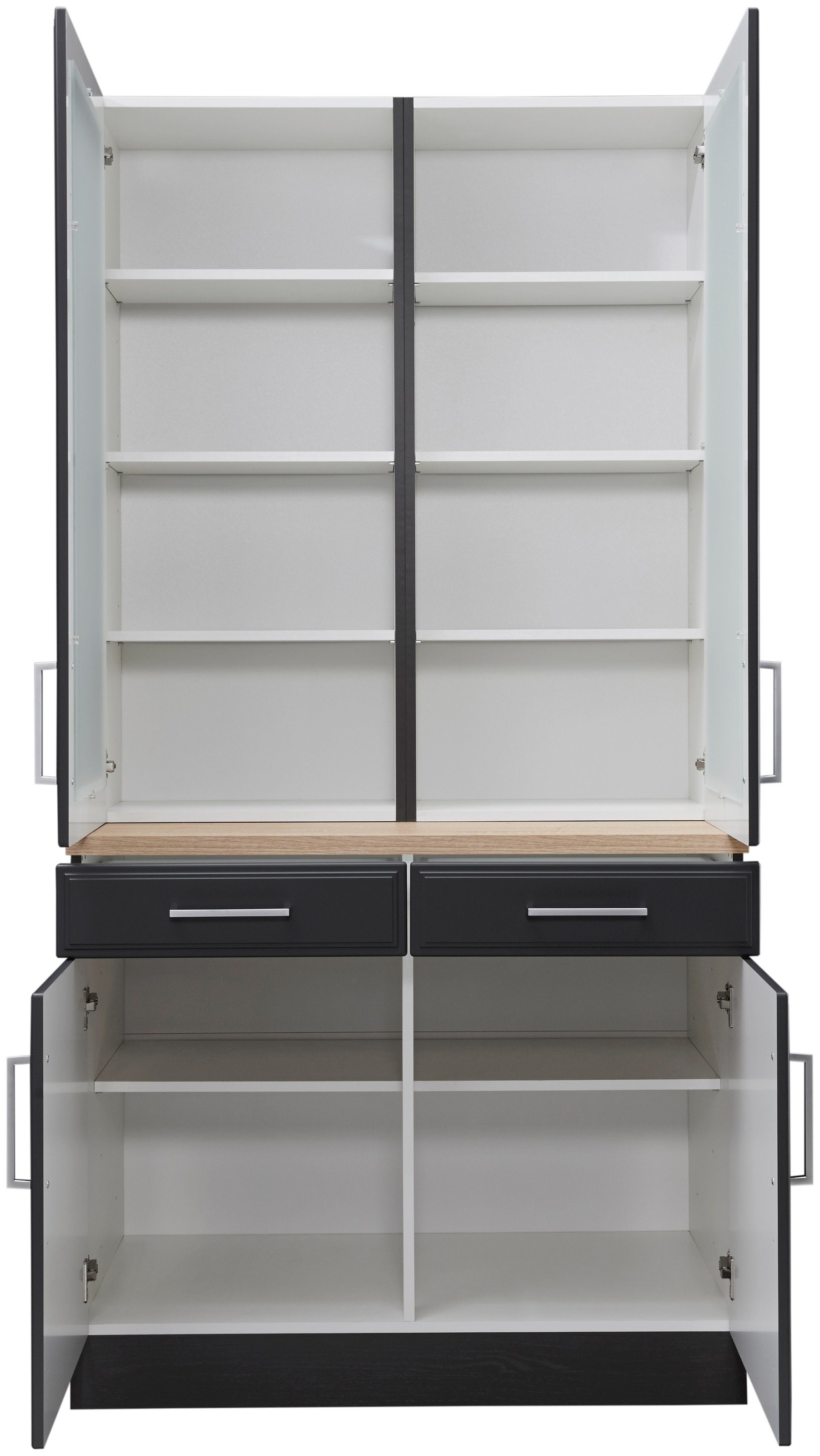 HELD MÖBEL Küchenbuffet »Stockholm«, hochwertige MDF-Fronten, 2 Glasrahmentüren, 200 cm hoch, viel Stauraum