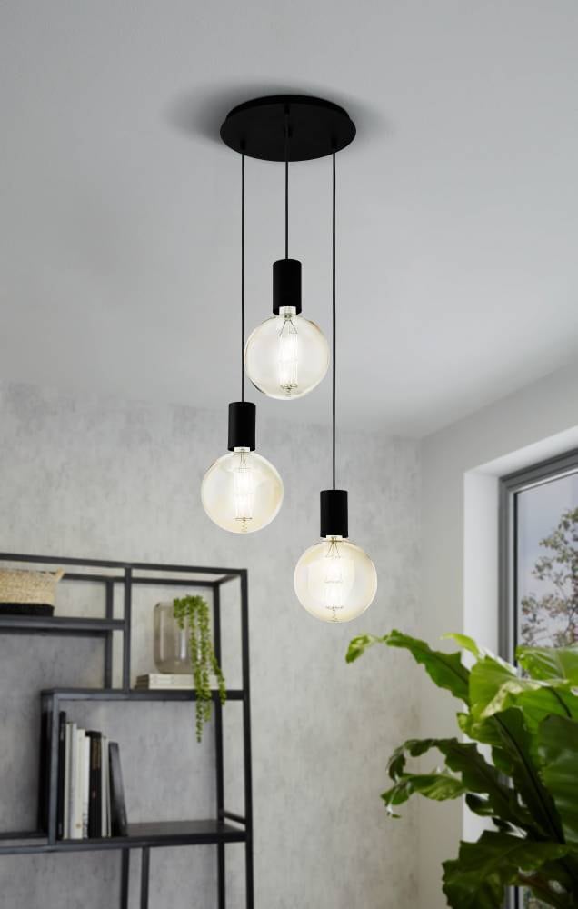 EGLO Hängeleuchte »POZUETA Pendellampe, Stahl, E27, Esstischlampe, Hängelampe, Lampe«, 3 flammig, Leuchtmittel E27 | ohne Leuchtmittel, Hängeleuchte, H150 x Ø33 cm, schwarz, 3X40W exkl.