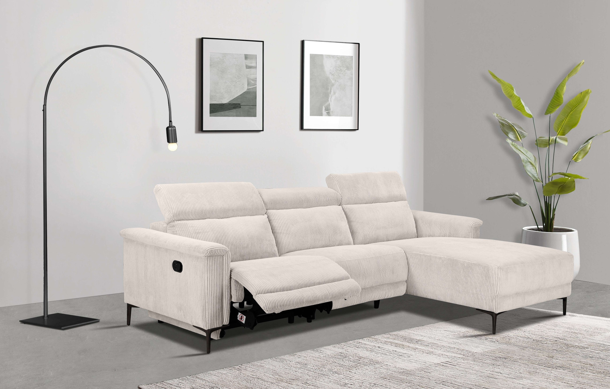 Home affaire Ecksofa »Lund in Cord, L-Form, 261 cm, manuelle und elektr. Re günstig online kaufen