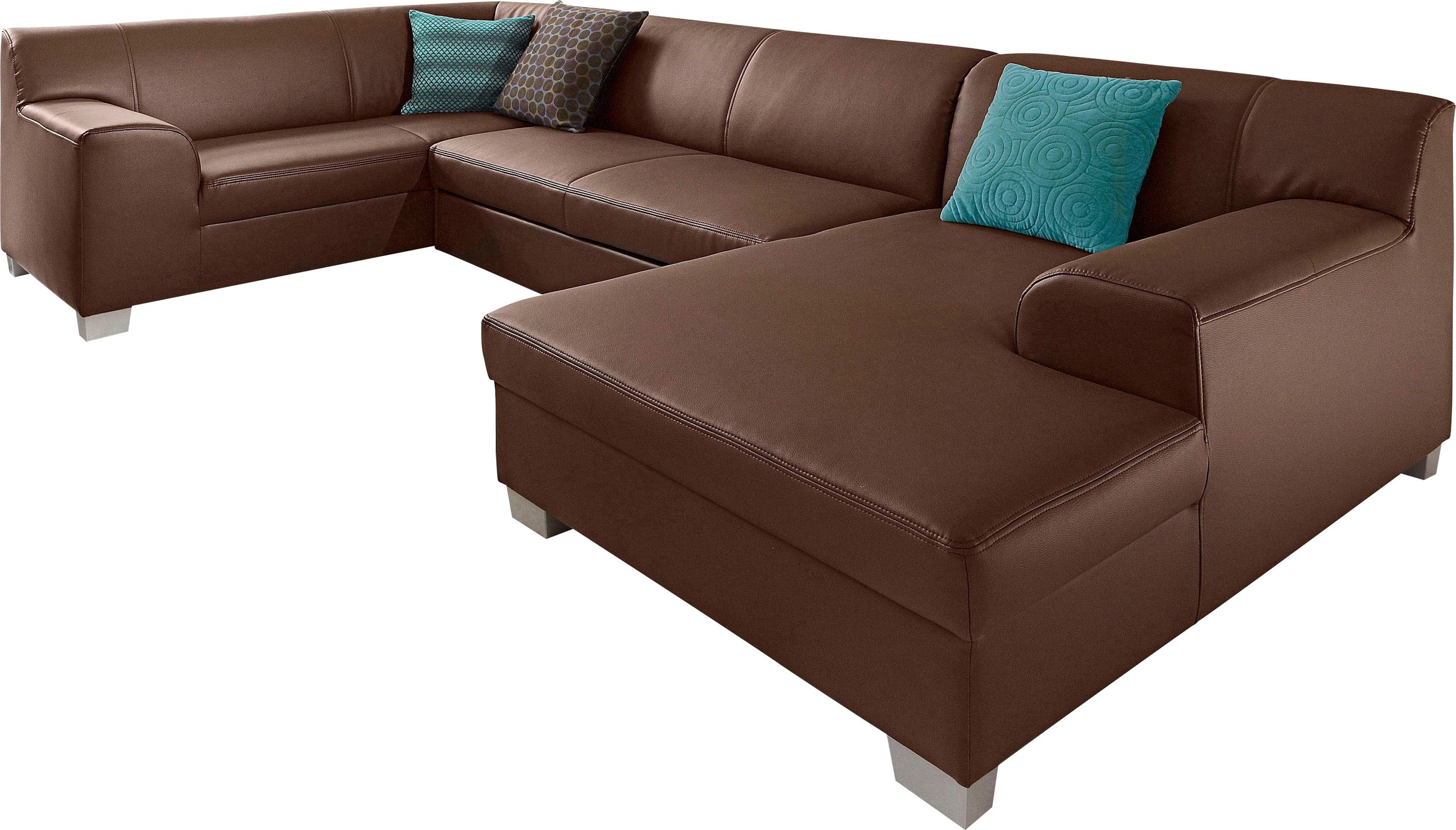 DOMO collection Wohnlandschaft »Amando in vielen Bezugsvarianten, auch in Leder, komfortabel, U-Form«, wahlweise mit Bettfunktion, fester Sitzkomfort, frei im Raum stellbar
