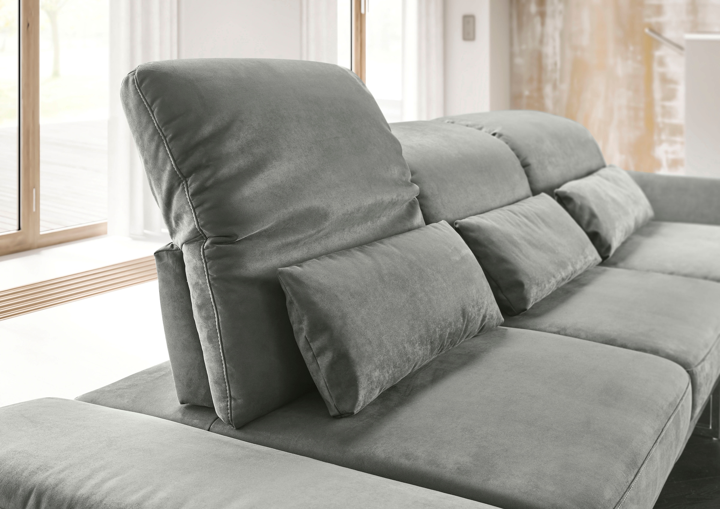 3C Candy 3-Sitzer »Mallow Designsofa mit Komfortfunktionen, modern und bequem,«, Verstellbare Armlehne und Kopfteil, manuelle Sitztiefenverstellung