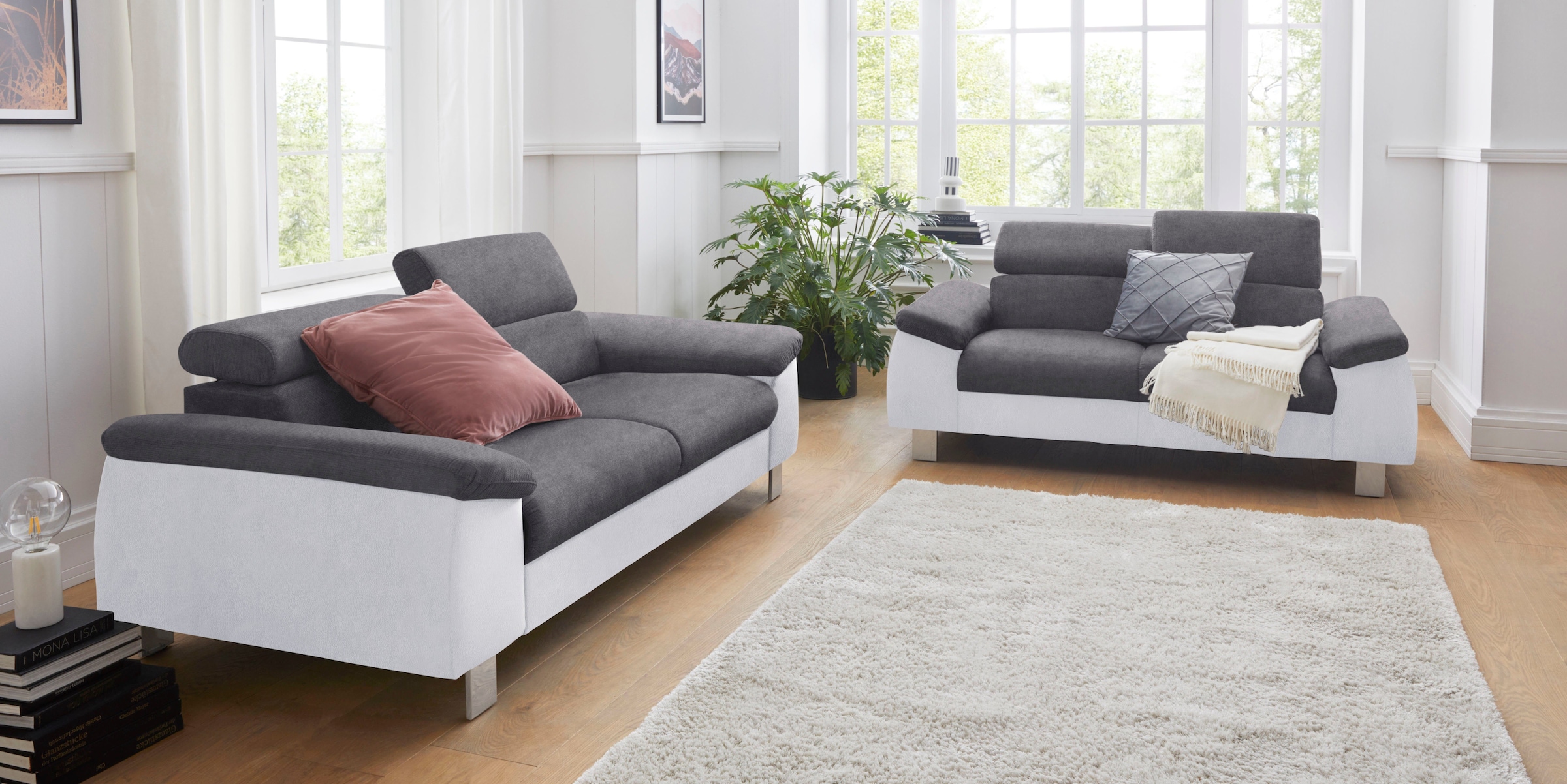 COTTA Polstergarnitur »Komaris«, (Set), Set bestehend aus: 3-Sitzer mit Kopfteilverstellung & Hocker