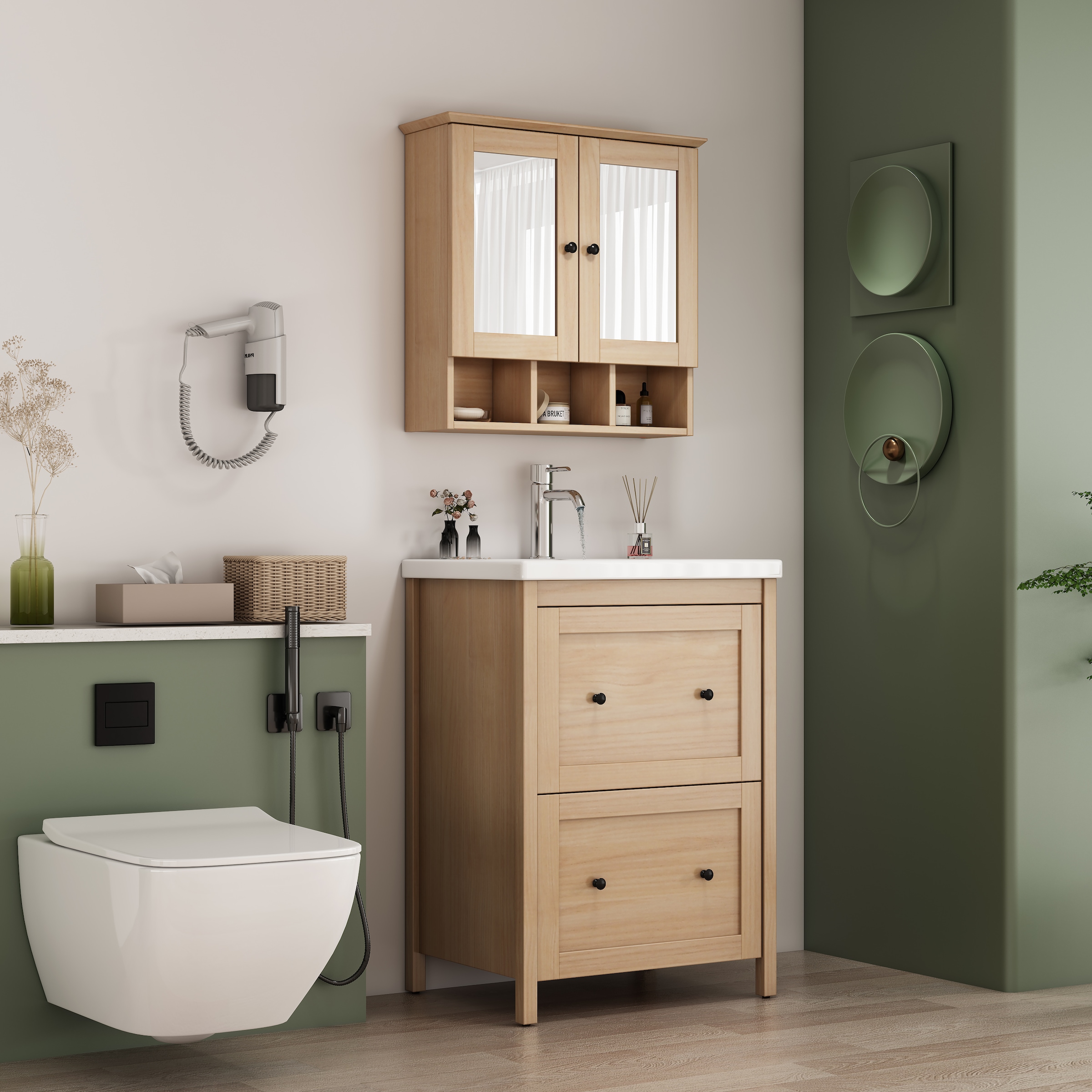 welltime Waschtisch »Stockholm« Komplett-Set,  Waschplatz mit 2 Auszügen und Softclose Breite 60cm