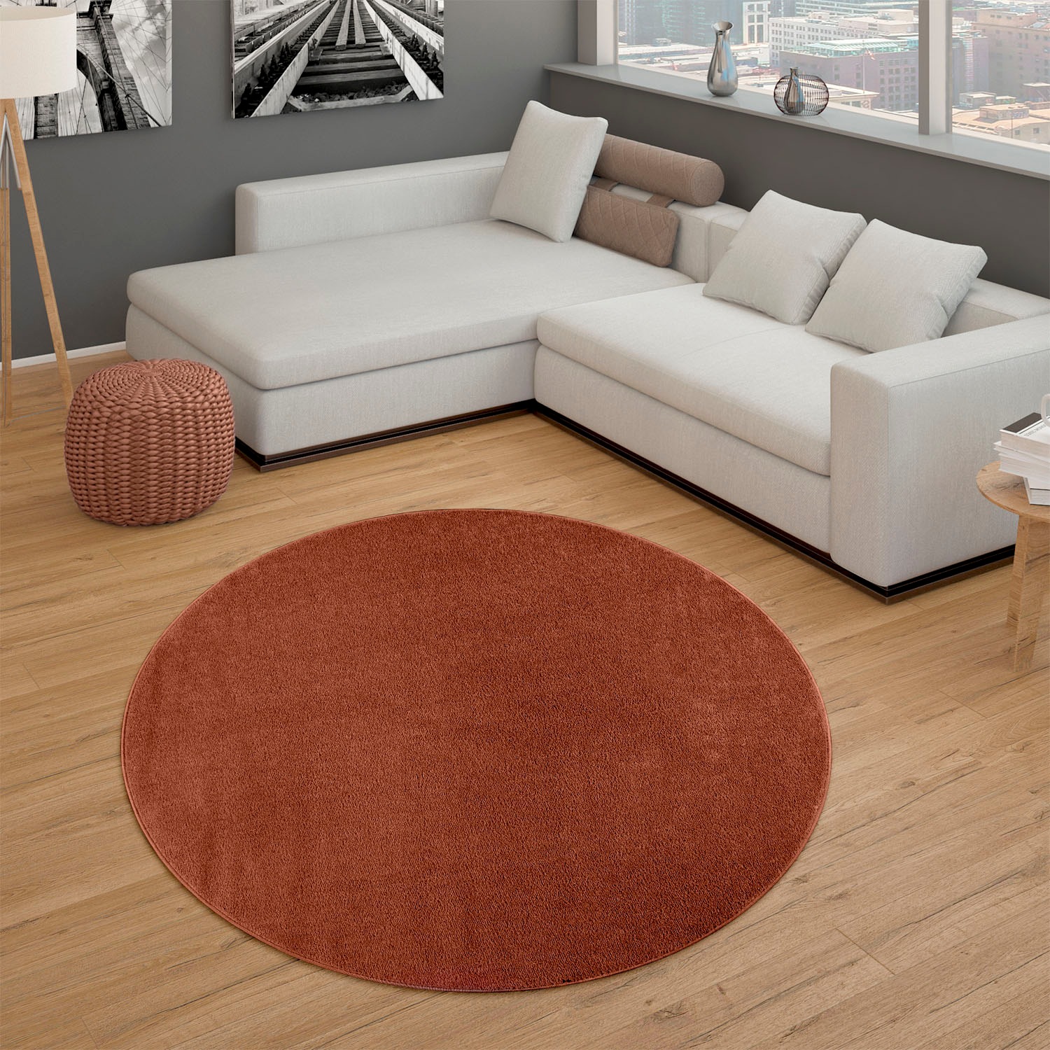 Paco Home Teppich »Porto 890«, rund, 13 mm Höhe, Kurzflor, Uni-Farben, idea günstig online kaufen
