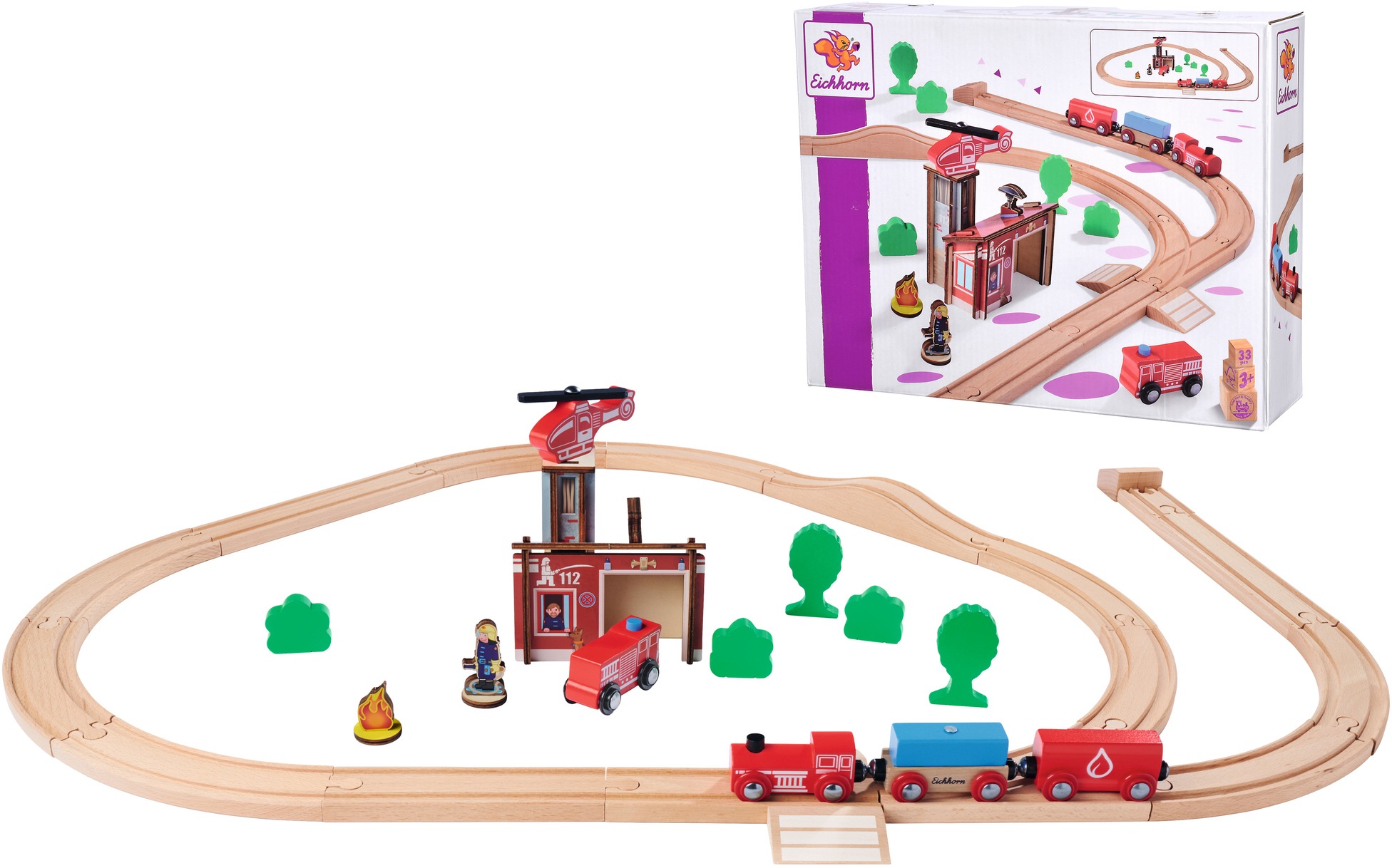 Eichhorn Spielzeug-Eisenbahn »Feuerwehr«, (Set, 33 tlg.), FSC®- schützt Wald - weltweit kaufen