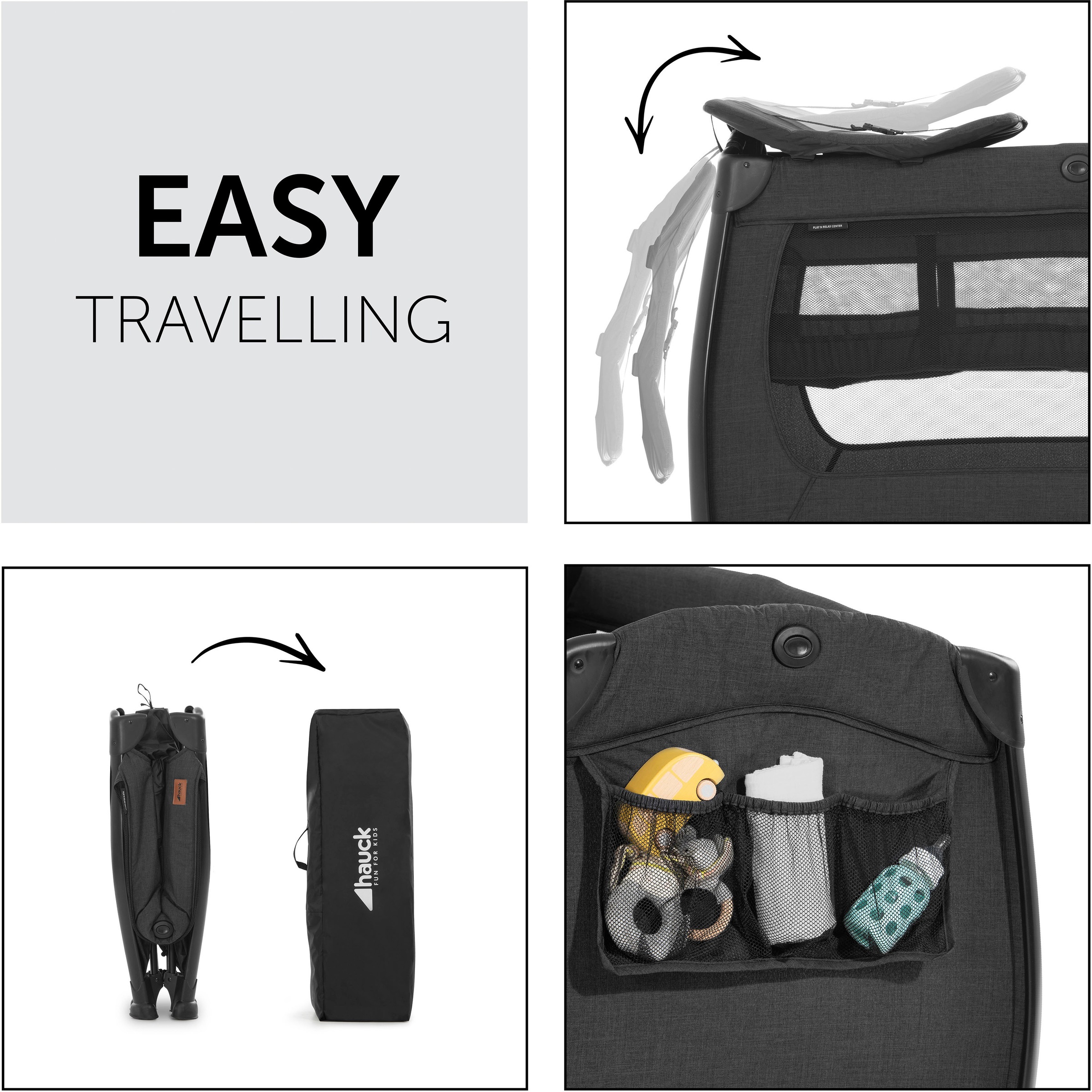 Hauck Baby-Reisebett »Play N Relax Center - melange black«, inkl. Transporttasche