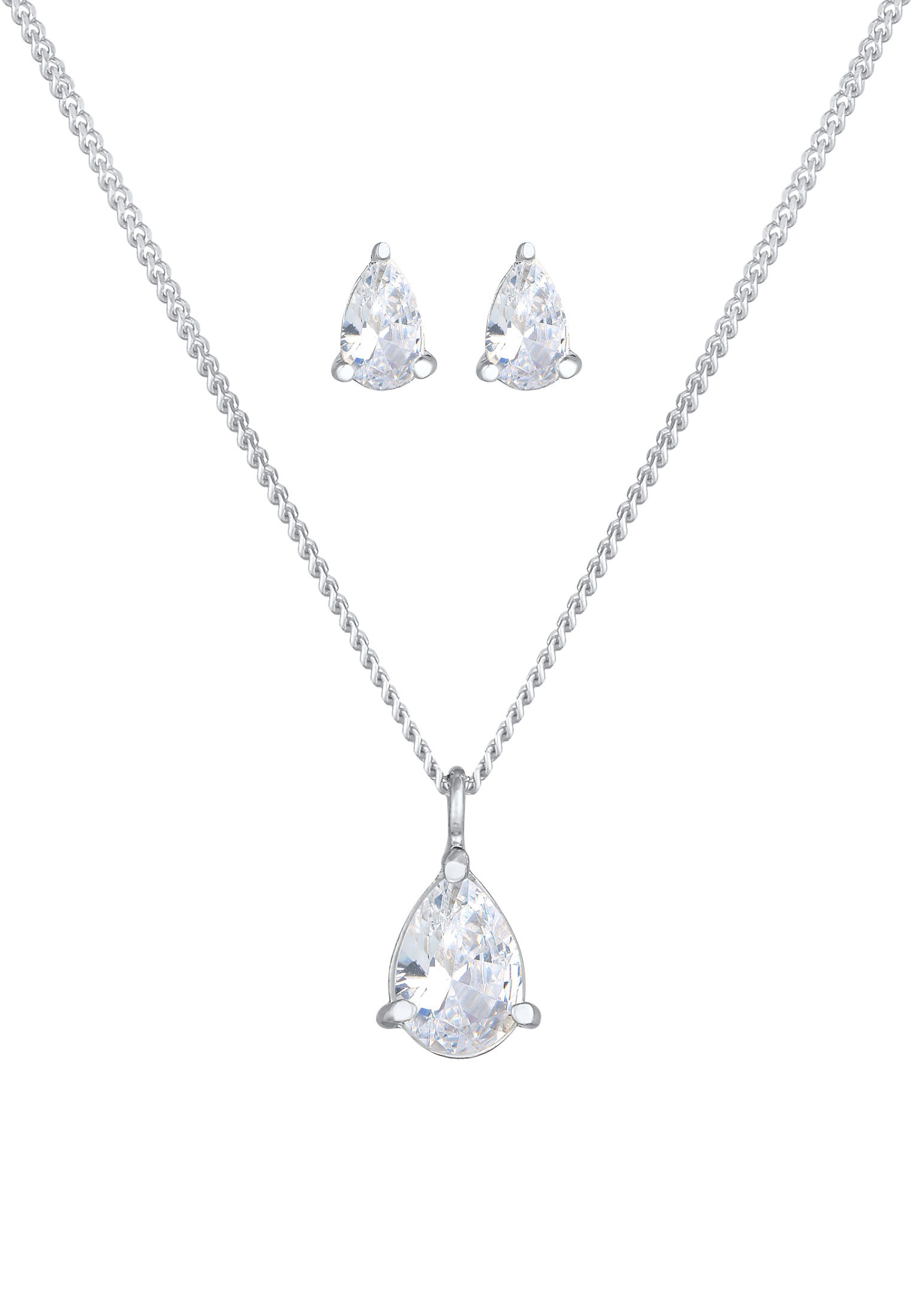 Elli Schmuckset »Kette Ohrstecker Tropfen Zirkonia Set 925 Silber«