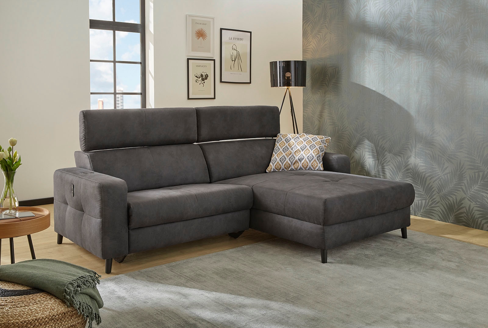 Jockenhöfer Gruppe Ecksofa »Doppio L-Form mit elektromotorischer Relaxfunktion und«, induktiver Lademöglichkeit + USB-A Ladeport, verstellbare Kopfstützen