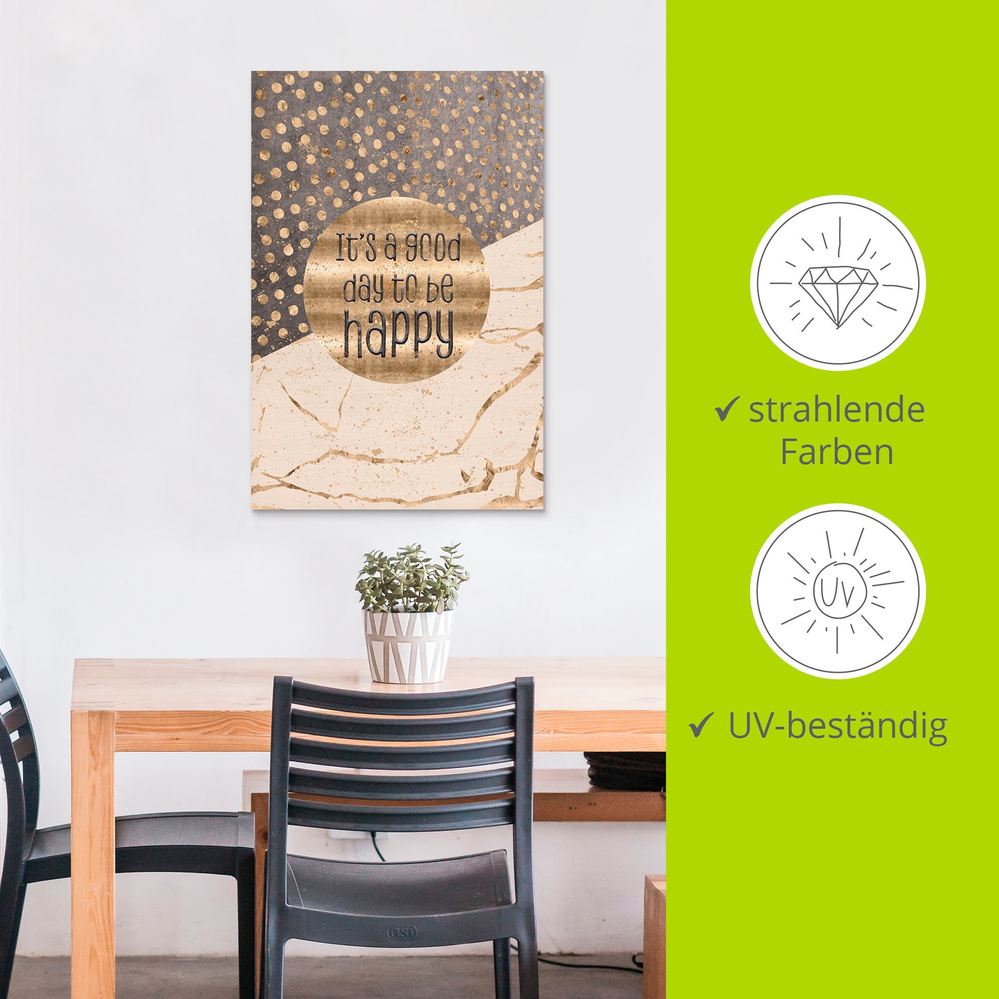 Artland Wandbild »Ein guter Tag um glücklich zu sein« Sprüche & Texte 1 Stk. tlg. als Alubild, Leinwandbild, Poster in verschied. Größen