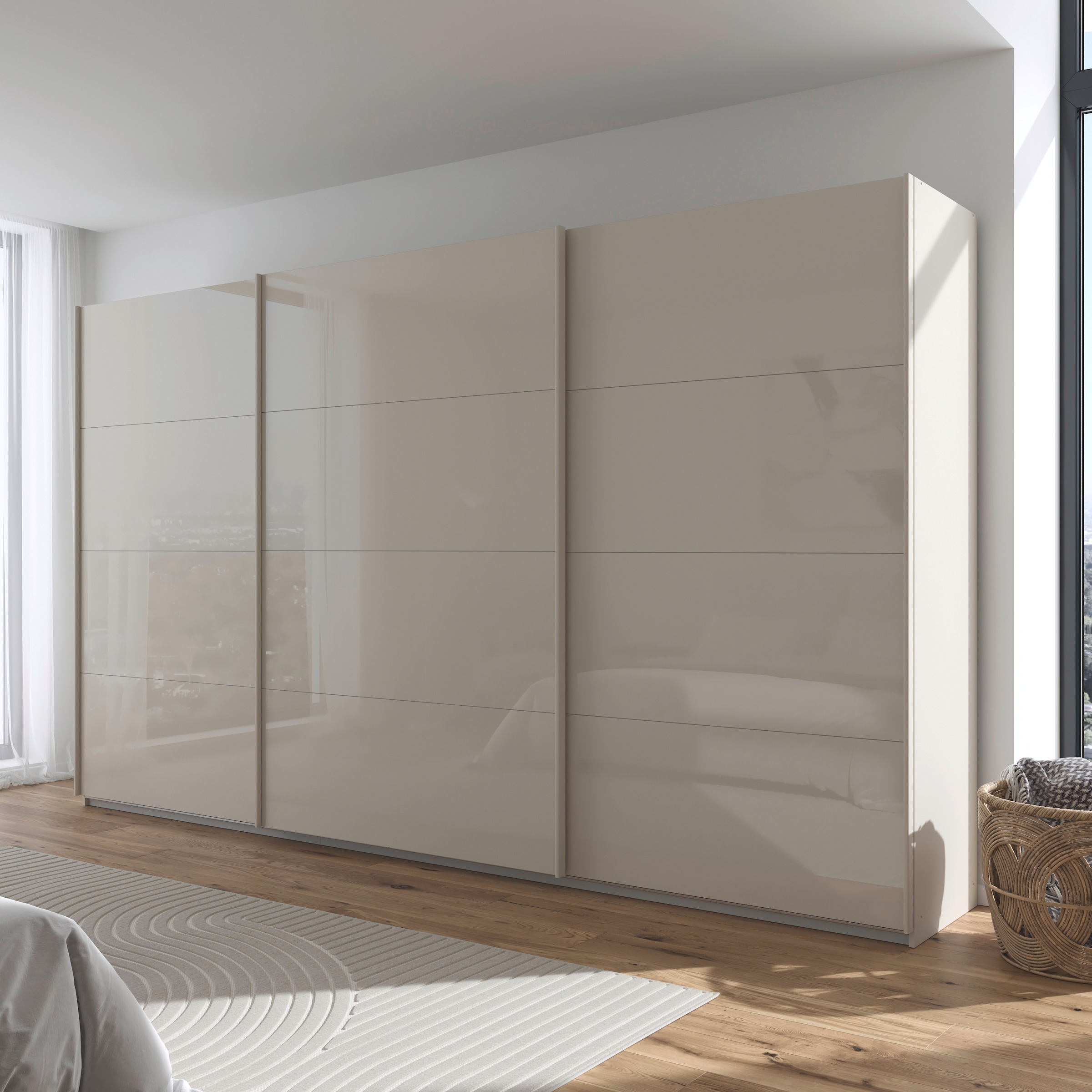 rauch Schwebetürenschrank »Kleiderschrank Schrank Garderobe AGORDO mit Glasfront«, durchdachte Innenausstattung, in 4 Breiten und 2 Höhen MADE IN GERMANY