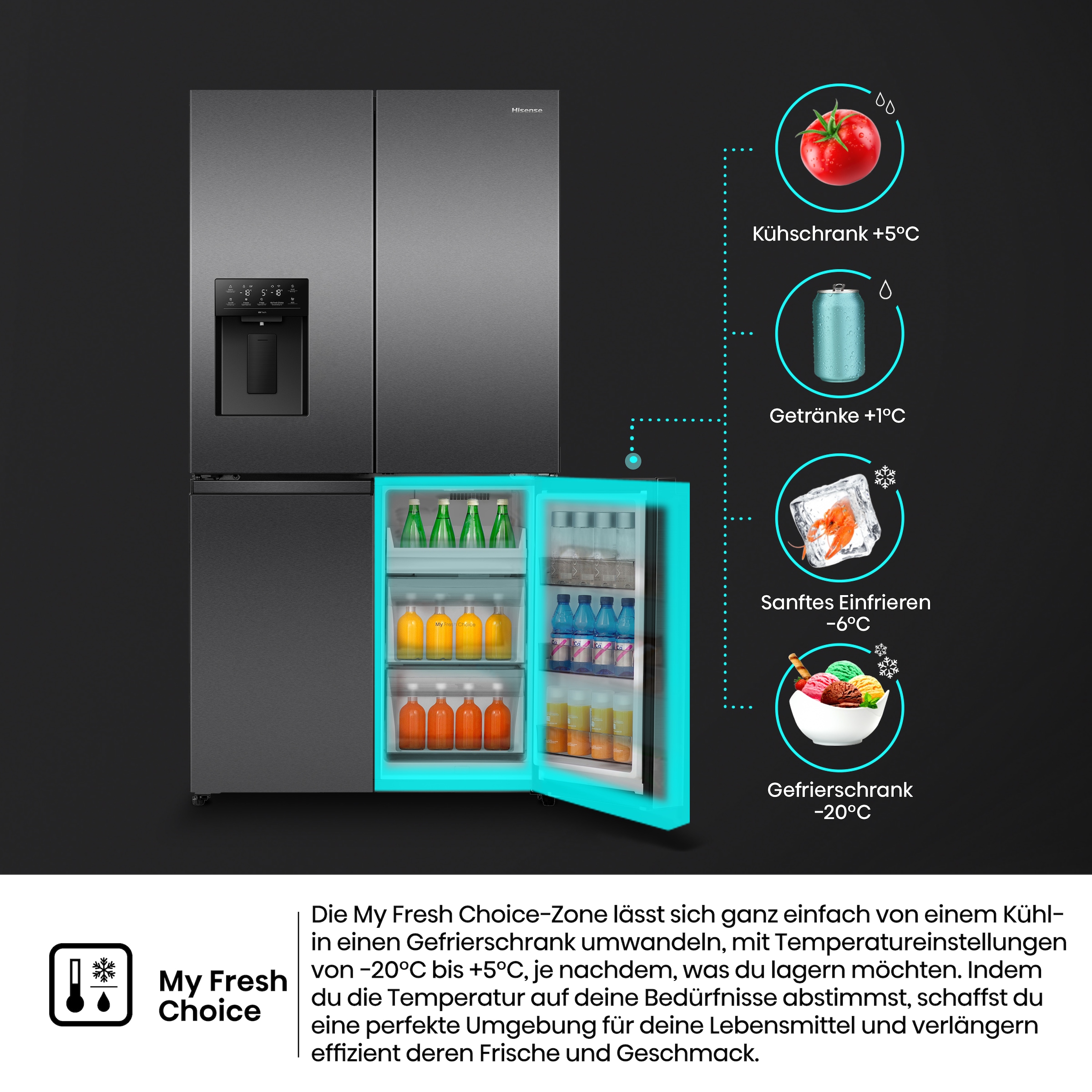 Hisense Multi Door »RQ5P640SYKD« 179 cm hoch 91 cm breit DualTech-Kühlsystem, MetalCooling, Wasser-/Eisspender