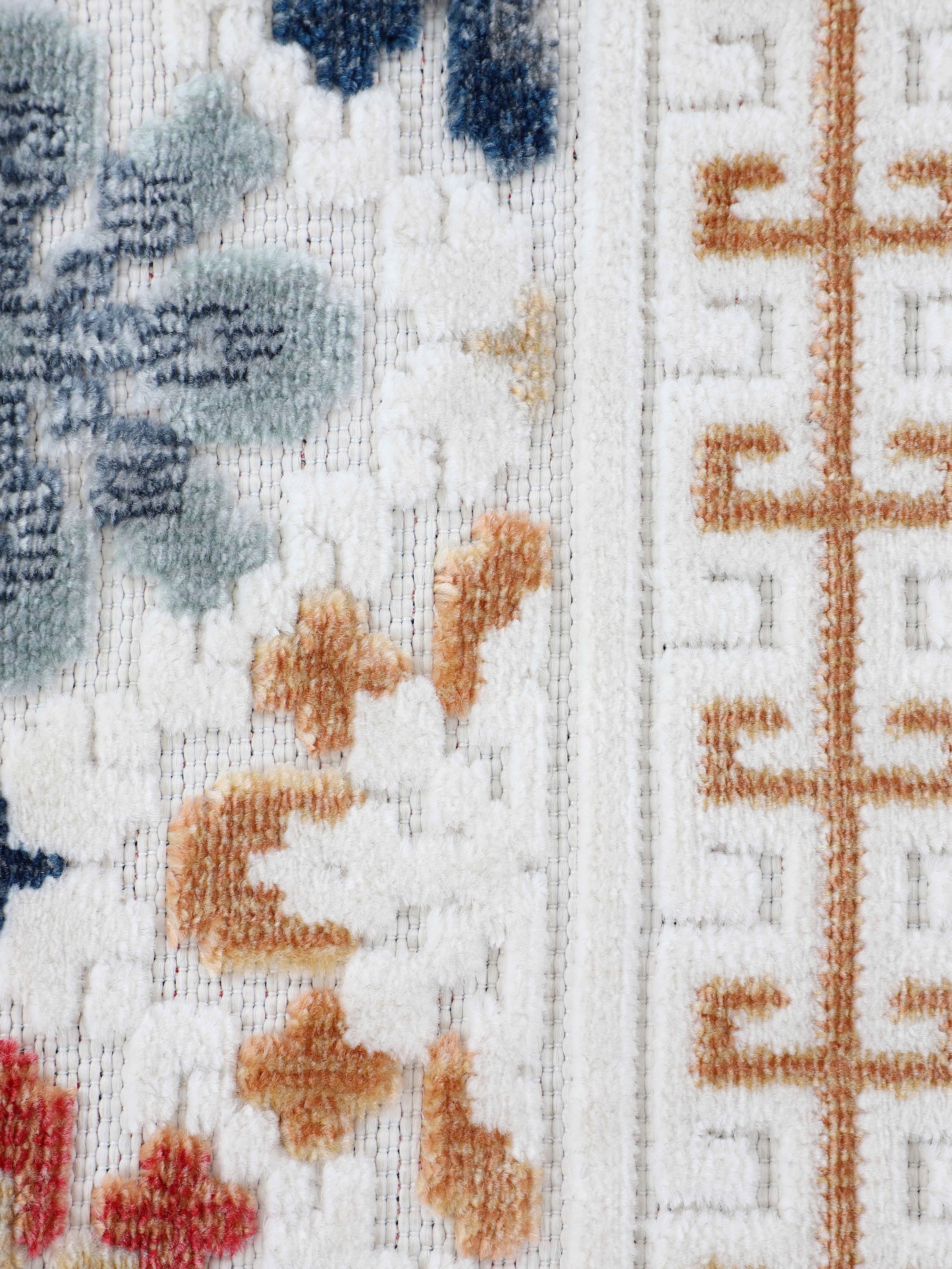 carpetfine Teppich »Deja 103«, rund, 4 mm Höhe, robustes Flachgewebe, Motiv- Floral Palmenblätter, Hoch-Tief Effekt