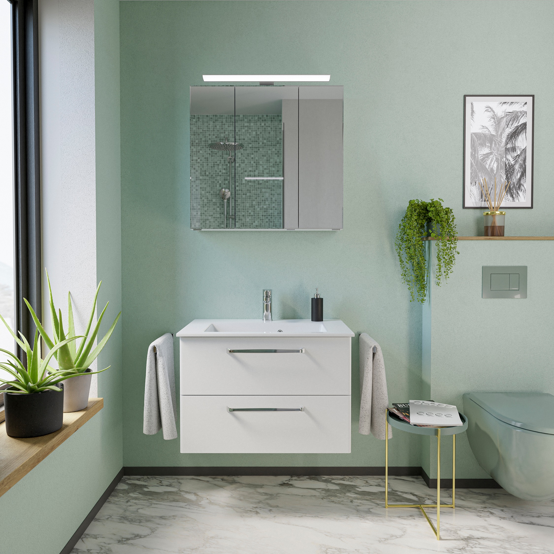 Saphir Badmöbel-Set »Trentino 2-tlg Mineralmarmor-Waschtisch,Spiegelschrank günstig online kaufen