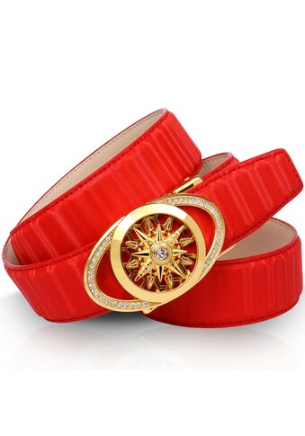 Anthoni Crown Ledergürtel, Filigrane goldfarbene Automatik-Schließe und drehender... kaufen