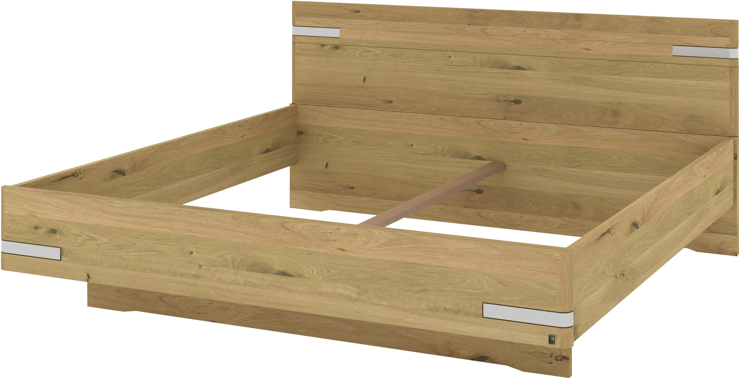 Musterring Holzbett »Savona, Bettgestell, Bettrahmen, teilmassiv Bianco-Eiche«, (Belastbarkeit 220 Kg, 4-fache Liegehöhenverstellung, MADE IN GERMANY), Kopfteil in Bianco-Eiche massiv, Details in Chrom, verschiedene Größen