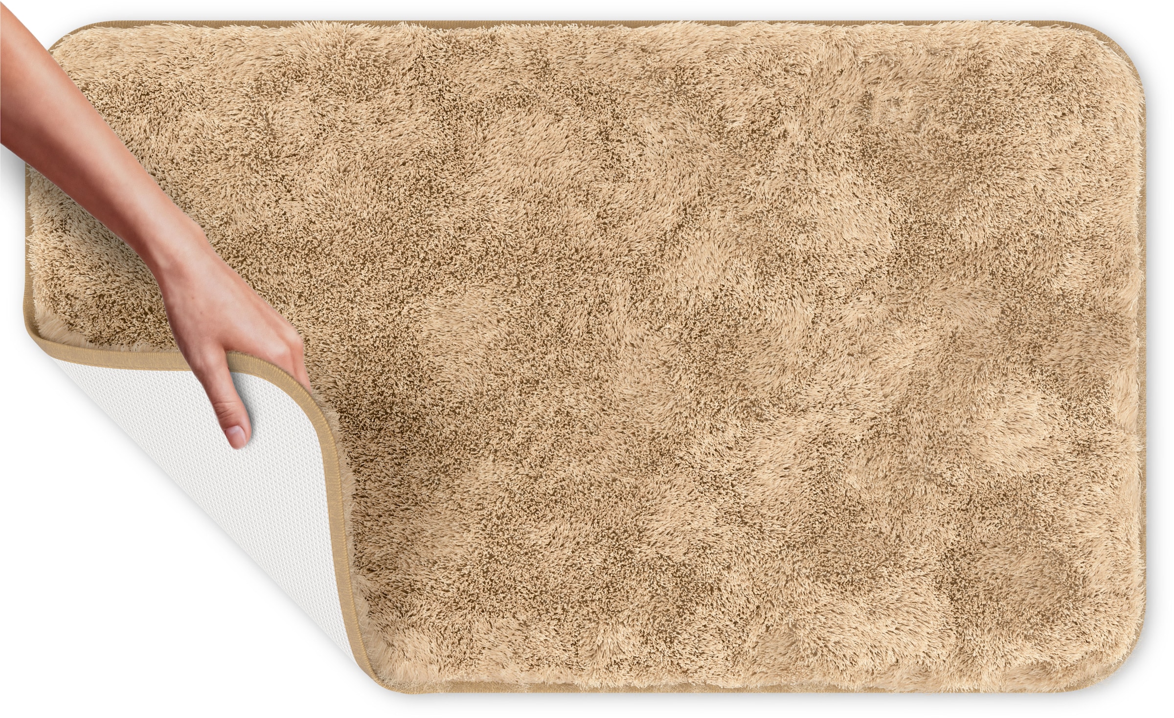 Grund Badematte »Melos, Badvorleger, Badezimmer Teppich, sehr weich« Höhe 27 mm rutschhemmend beschichtet fußbodenheizungsgeeignet melierte Optik, sehr weicher Flor, Melange-Effekt, Made in Europe