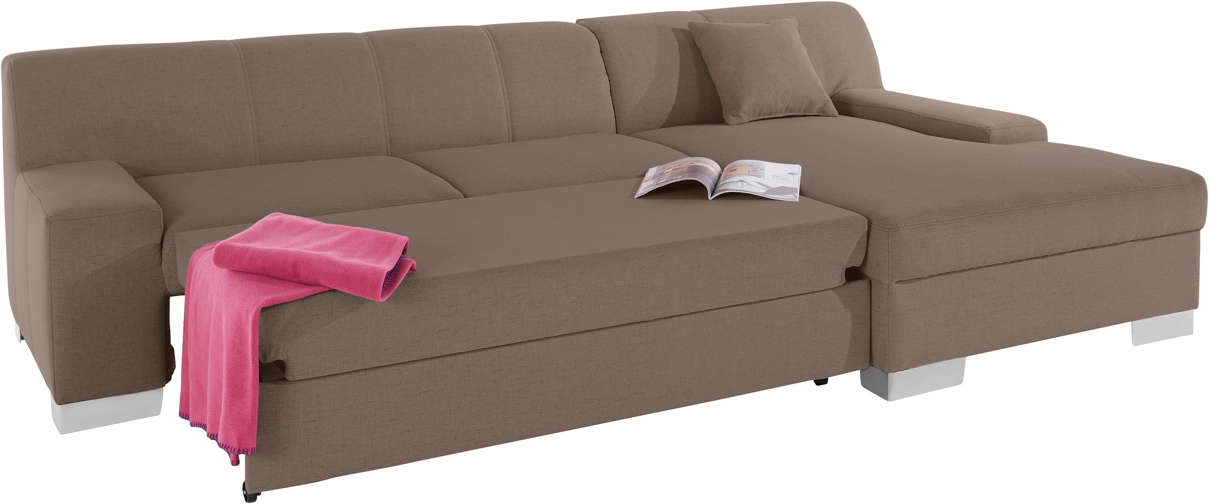 DOMO collection Ecksofa »Bero, elegant und zeitlos, flache Armlehnen, L-Form«, fester Sitzkomfort, wahlweise mit Bettfunktion