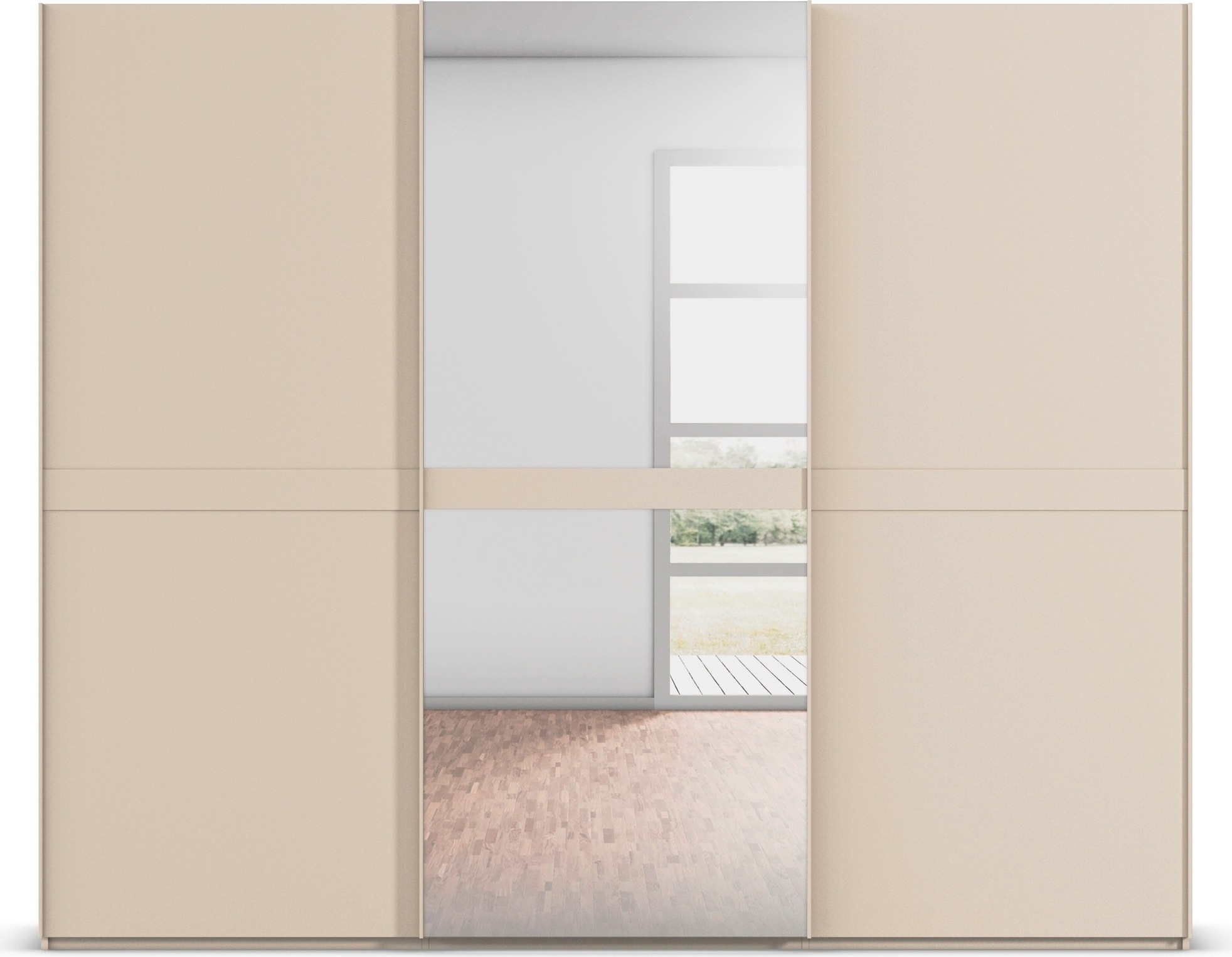 rauch Schwebetürenschrank »Kleiderschrank Schrank Garderobe Schlafzimmerschrank SCALE-LINE«, edle Optik mit Bauchbinde in Korpusfarbe mit Spiegel MADE IN GERMANY
