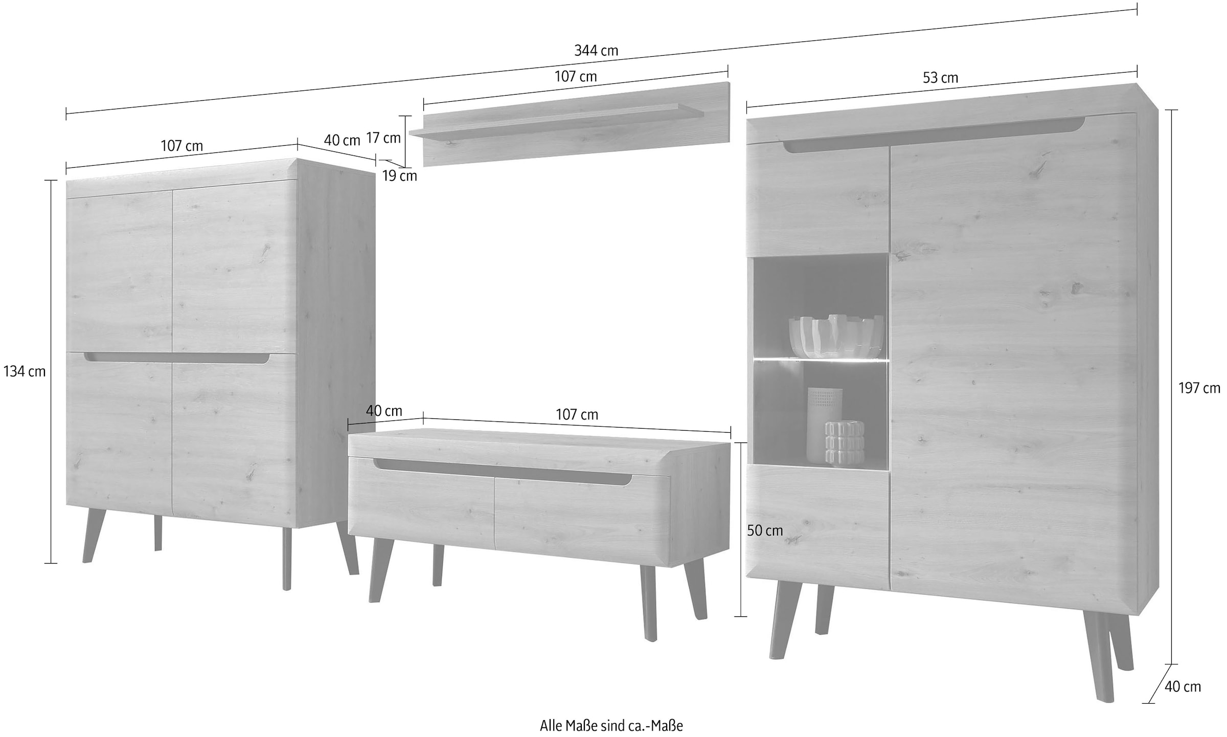 INOSIGN Wohnwand »Torge, Anbauwand, Schrankwand, Mediawand, Wohnzimmer-Set«, (Set, 4 St.)