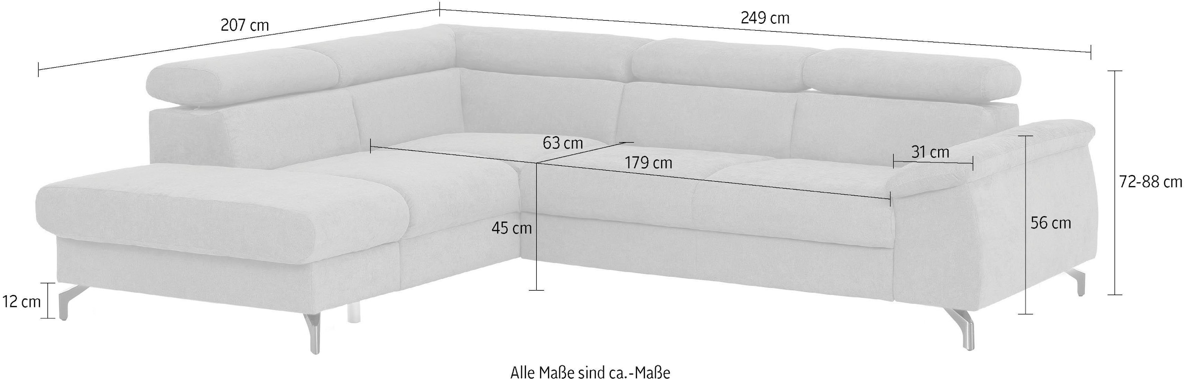 COTTA Polstergarnitur »Komaris L-Form«, (Set), Set bestehend aus: Ecksofa mit Kopfteilverstellung & Hocker
