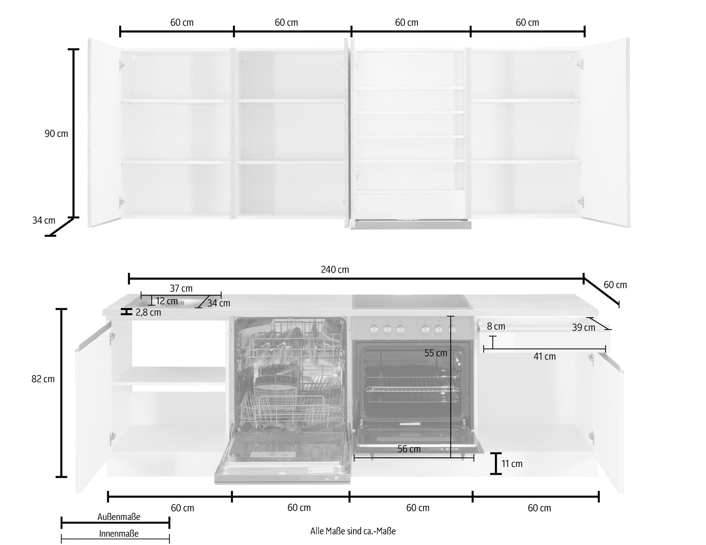 KOCHSTATION Küchenzeile »KS-Ohio«, mit E-Geräten, Breite 240 cm