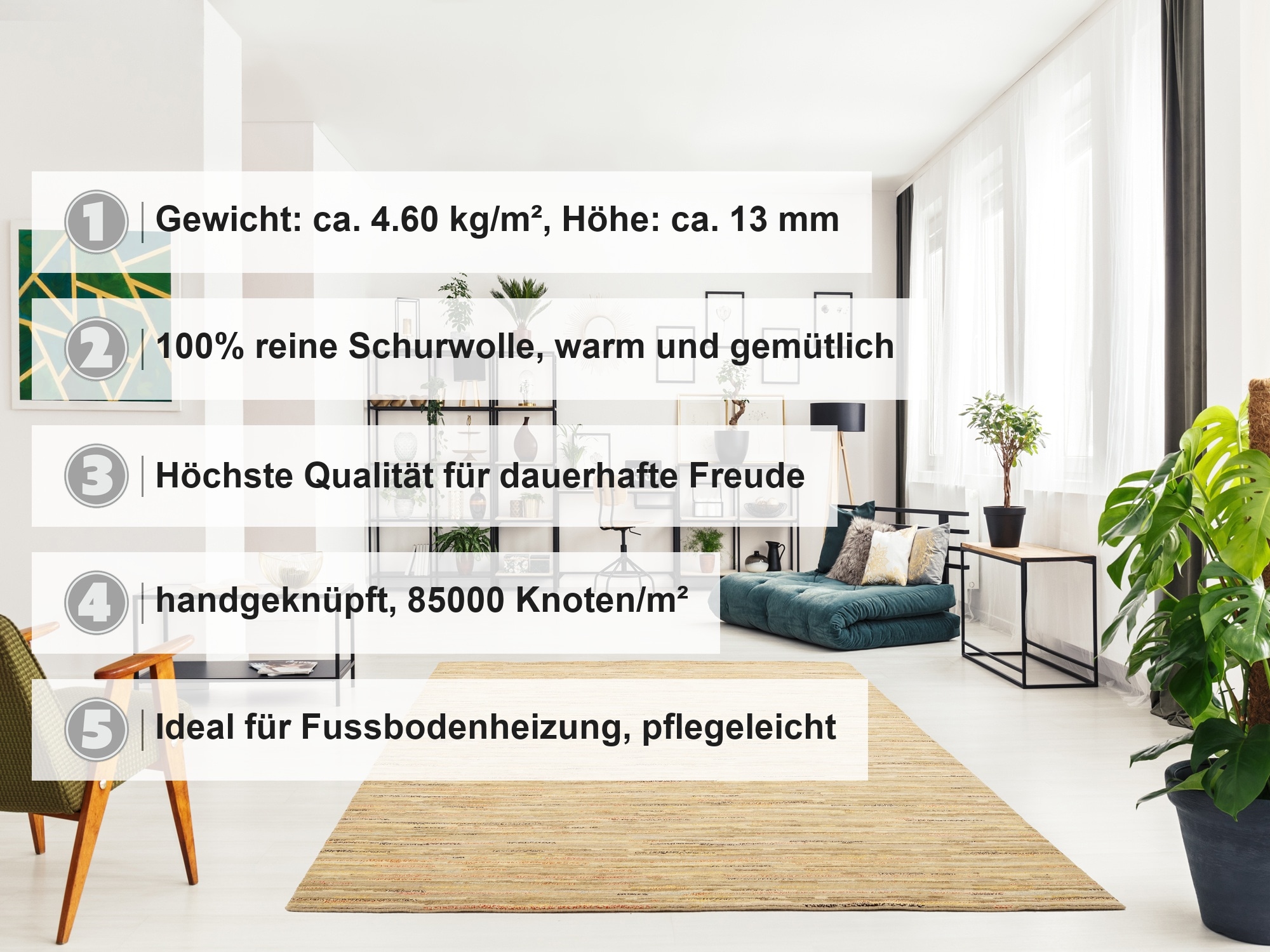 OCI DIE TEPPICHMARKE Orientteppich »HIMALI  LINEA« rechteckig 5 mm Höhe reine Wolle, handgeknüpft, mit Fransen, Wohnzimmer