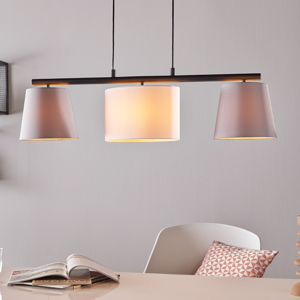 EGLO Hängeleuchte »ALMEIDA 1«, 3 flammig, Leuchtmittel E14 | Leuchtmittel wechselbar-ohne Leuchtmittel, schwarz / L86 x H110 x B25,5cm / exkl. 3 x E14 (je max. 25W) / Stoff