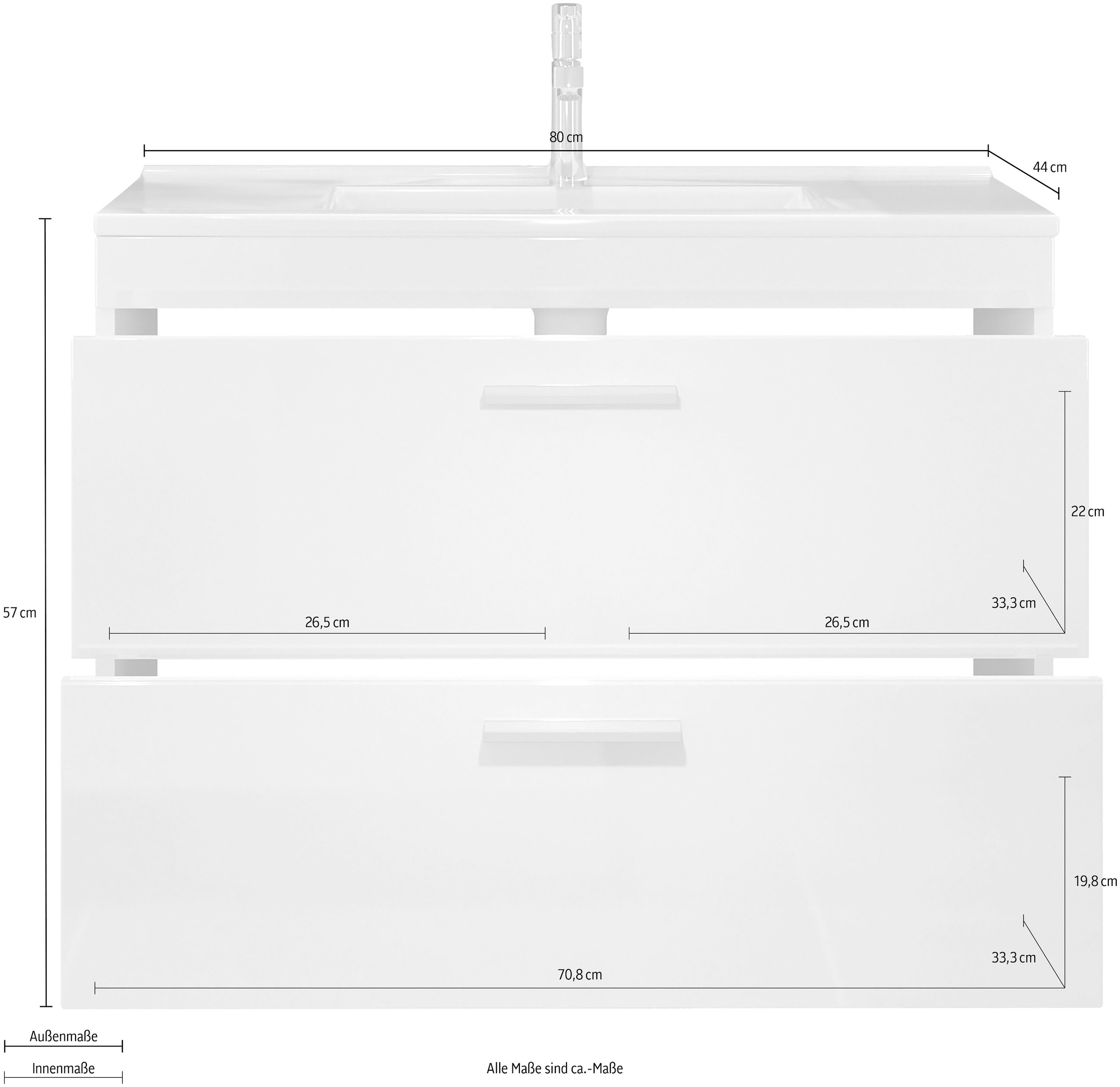 welltime Waschbeckenunterschrank »Dormoletto« Hänge-Waschbeckenunterschrank m. Becken - (B/T/H) 81/47/59 cm