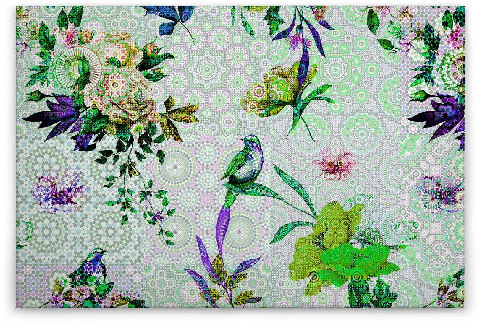 A.S. Création Leinwandbild »mosaic garden« Kunst | Vögel 1 Stk. tlg. Mosaik Keilrahmen Floral Blumen Vögel Leinwand-Bild Wohnzimmer modern