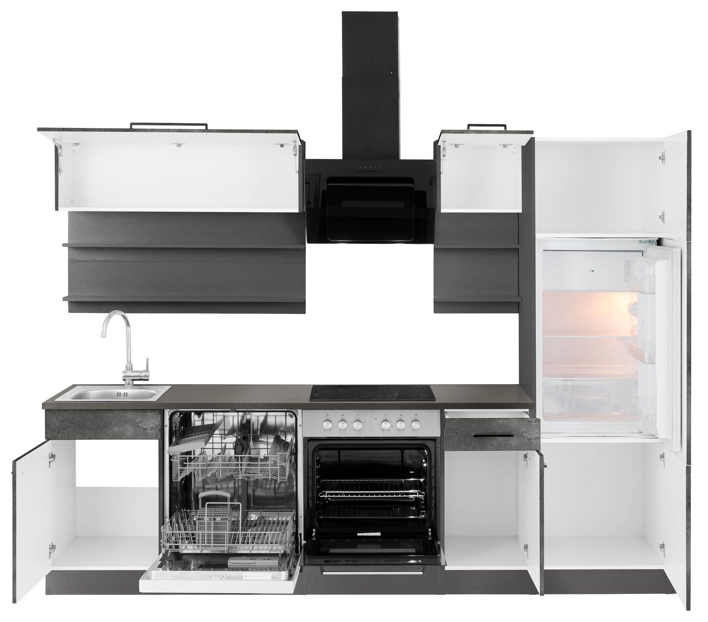 KOCHSTATION Küchenzeile »KS-Tulsa« ohne E-Geräte, Breite 270 cm, schwarze Metallgriffe, MDF Fronten