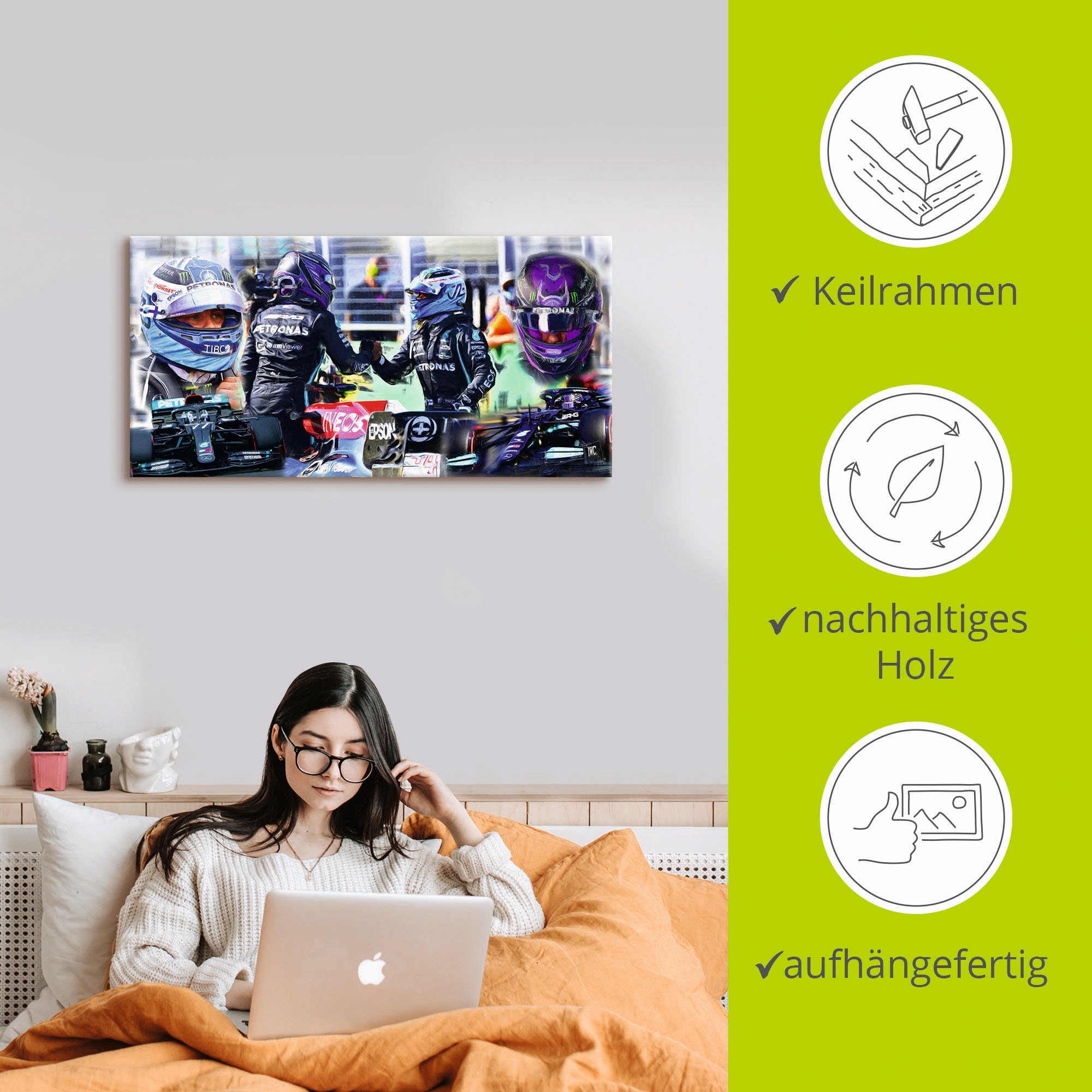 Artland Wandbild »Teamgeist Valtteri Bottas Lewis Hamilton«, Auto, (1 St.), als Alubild, Leinwandbild, Wandaufkleber oder Poster in versch. Größen
