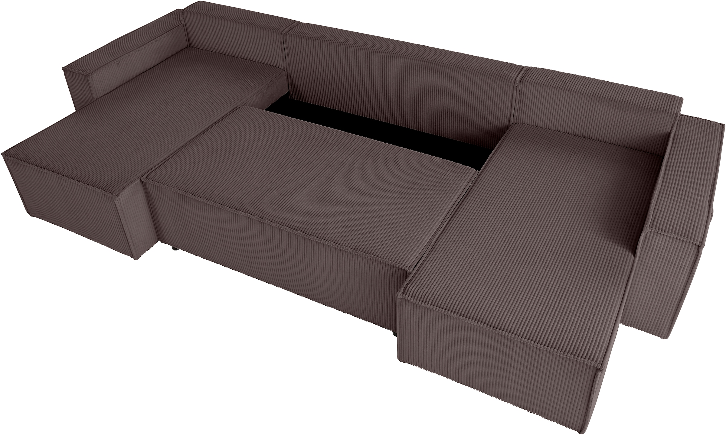 OTTO home Wohnlandschaft »Cassi, 311 cm, U-Form, Schlafsofa, Dauerschläfer, Boxspringfederung«, Schlaffunktion (133/270cm), Bettkasten, Seitentaschen, Cord-Bezug